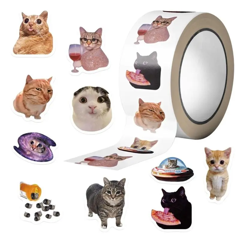 500 Cat Face Stickers Roll, Reusable DIY Craft Decorative Stickers, No Residue, Ideal for Laptops, Suitcases, Water Bottles, Journals, DIY Crafts Stickers