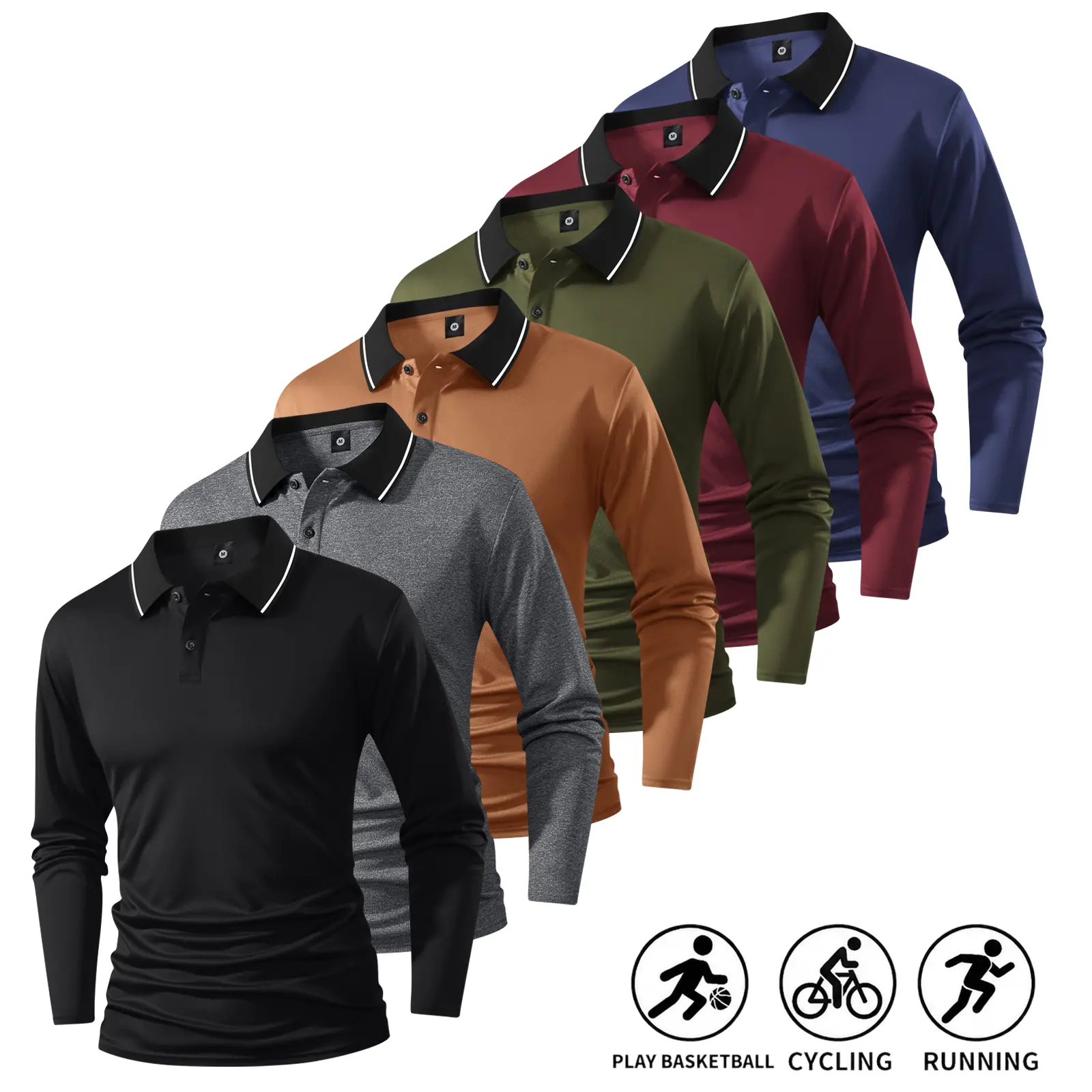 Men’s long-sleeve polo T-shirt for spring and autumn, available in 4-pack and 6-pack options. Fashionable retro casual sportswear for going out; lightweight top suitable for spring and autumn outfits. Great value multi-pack—an ideal gift for a husband or