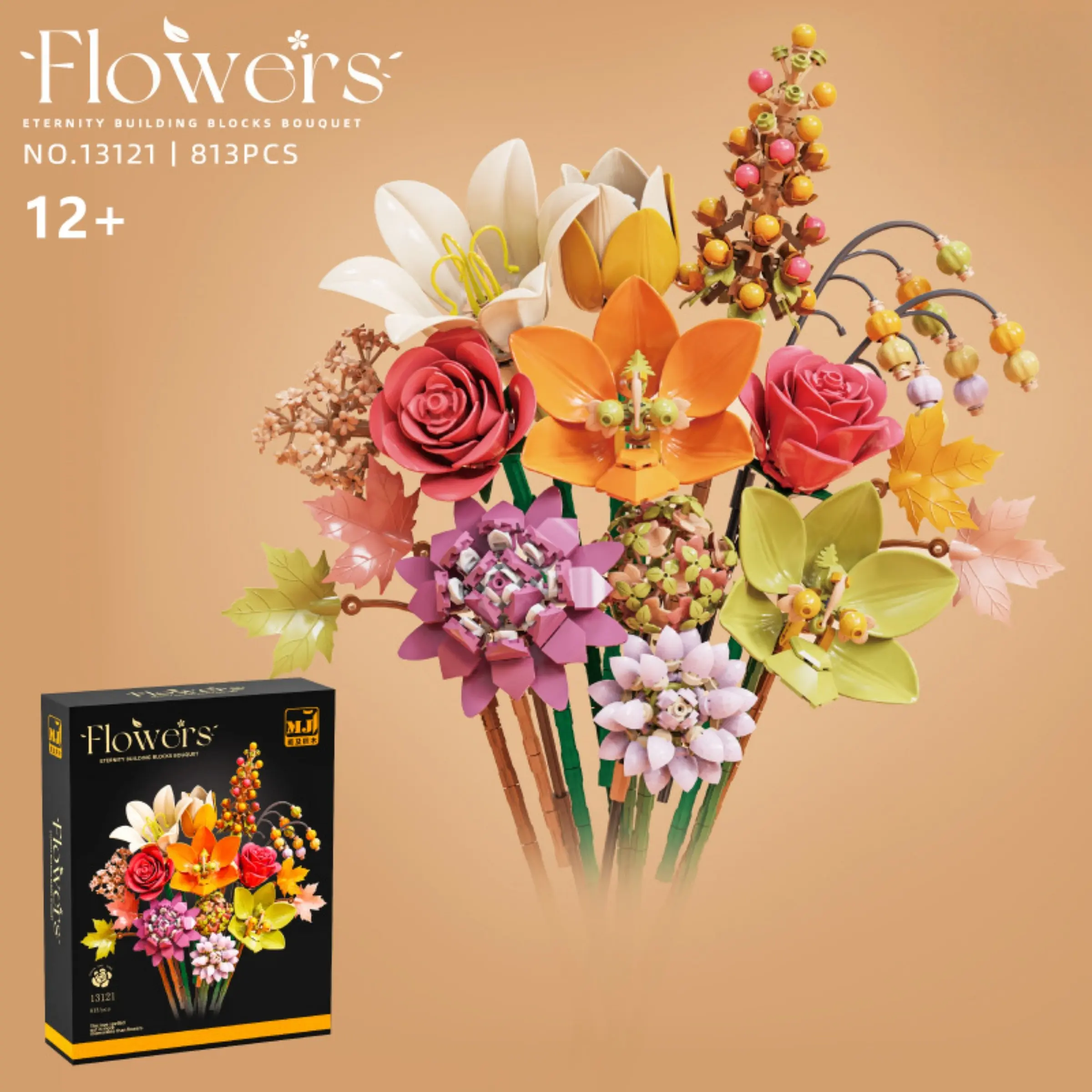 813 Pieces Preserved Flower Bouquet Building Kit, Rose Lily Mixed Brick Bouquet, DIY Flower Bouquet, Home Decor, Birthday Gift for Girls, Valentine's Day Gift