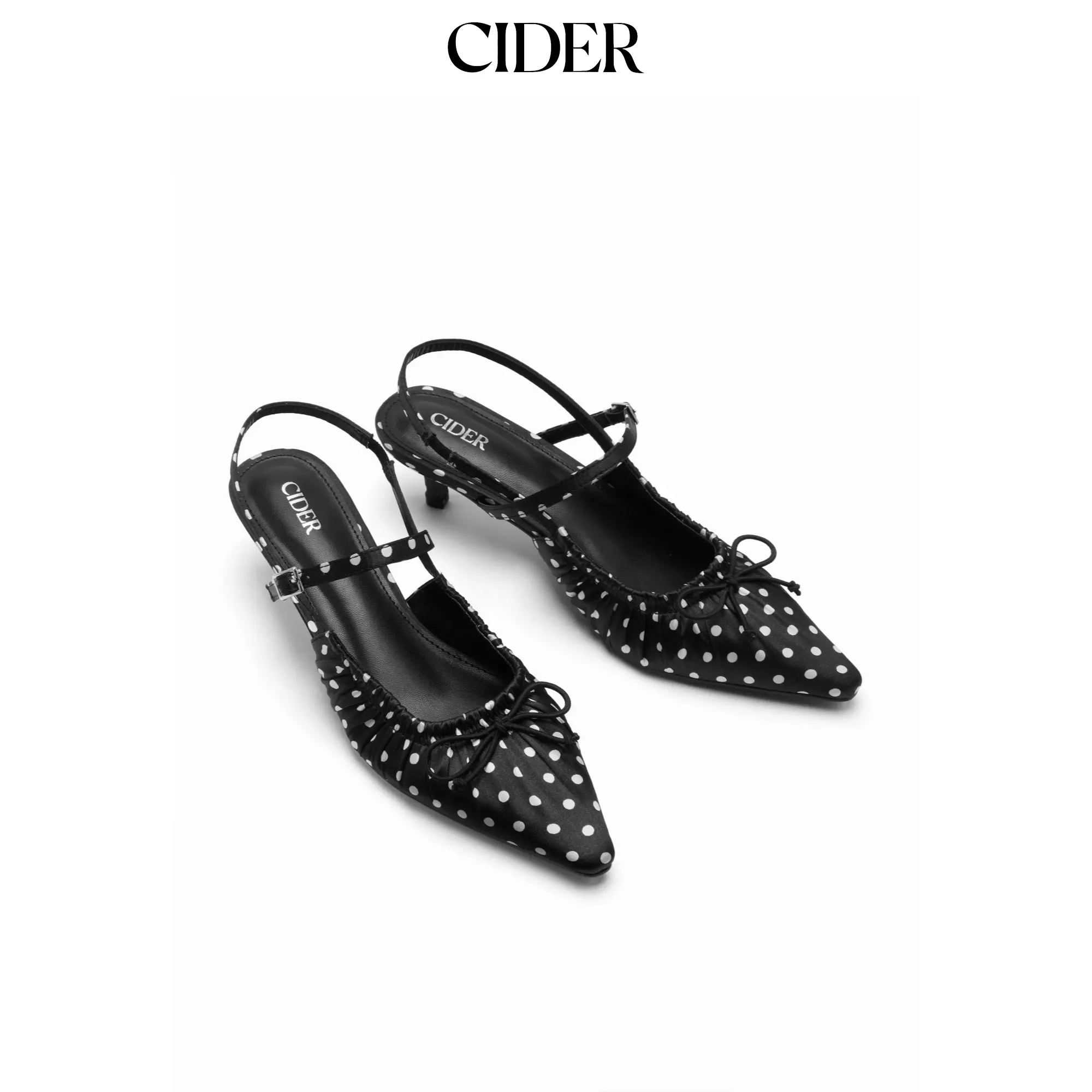 Cider POINTED TOE  BOWKNOT DECOR POLKA DOT  KITTEN HEELS SohoChic
