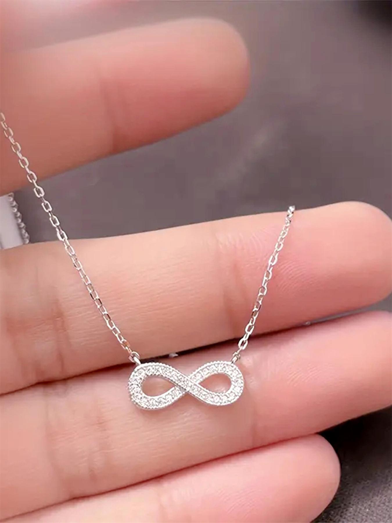 Women's Elegant Glittering Infinity Symbol Design Pendant Necklace, Dainty Necklace, Minimalist Necklace, Fashion Charm Necklace for Party, Daily Decor, Trendy All-match & Exquisite Jewelry for Birthday Gift