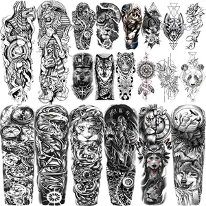 20 Cool Large Temporary Tattoos, 8 Full Arm Animal Themes, 12 Floral Half Arm Tattoos, Waterproof, for Men Women, Party Body Art Decor
