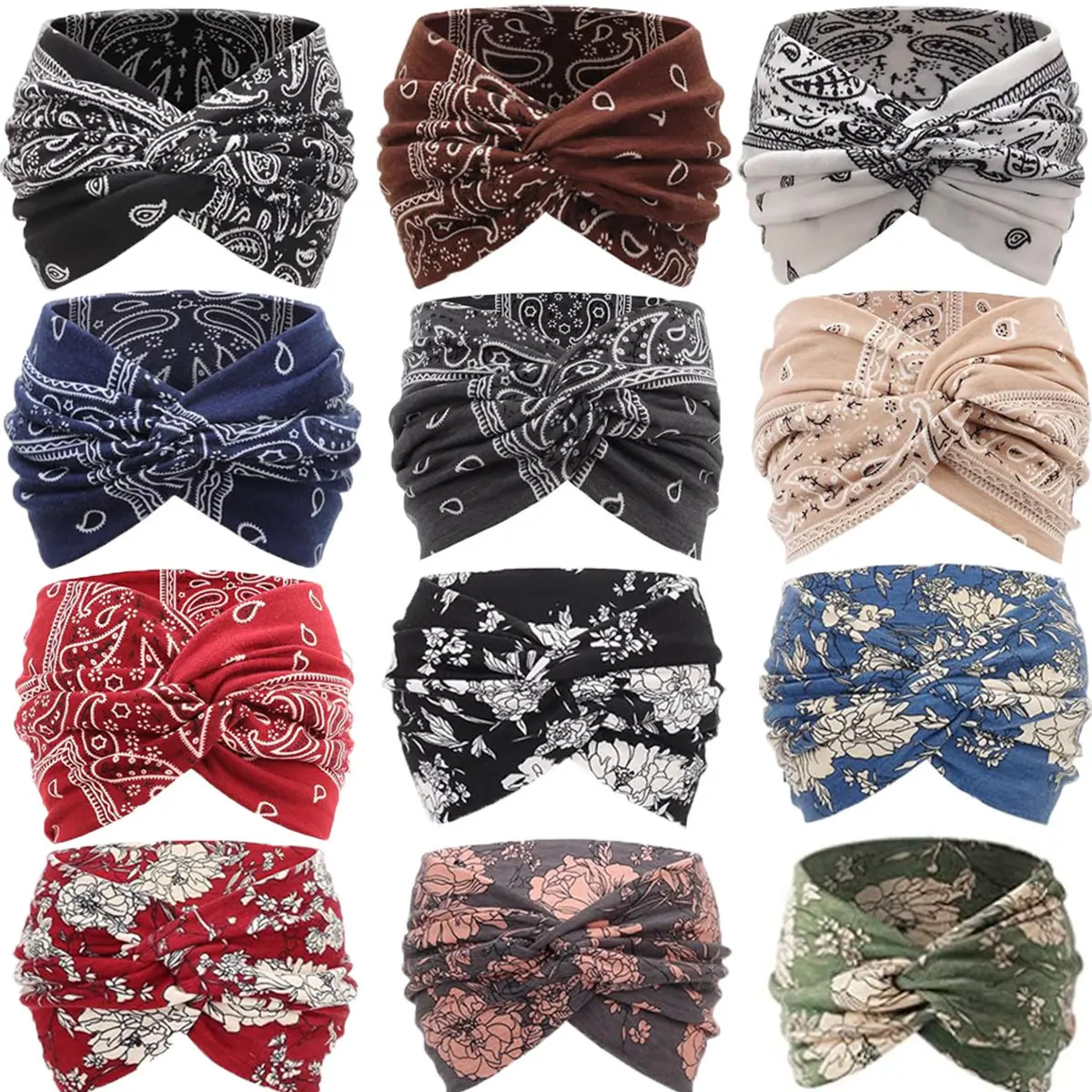 Women's Boho Wide Elastic Resin Headbands - Non-Slip, Sweat-Wicking Unisex Hair Wraps (Pack of 4) for Running, Yoga, Headbands For Women, Elastic Fashion Headbands, Sweatband Headband
