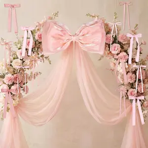 13Pcs Large Pink Pearl Silk Satin & Tulle Bow Coquette Decor,17x55 Inch Giant Bow with 12 Small Satin Bows, DIY Photo Backdrop Wall Hanging Decor for Wedding Bridal Baby Shower Birthday Girl Roomfidget toys