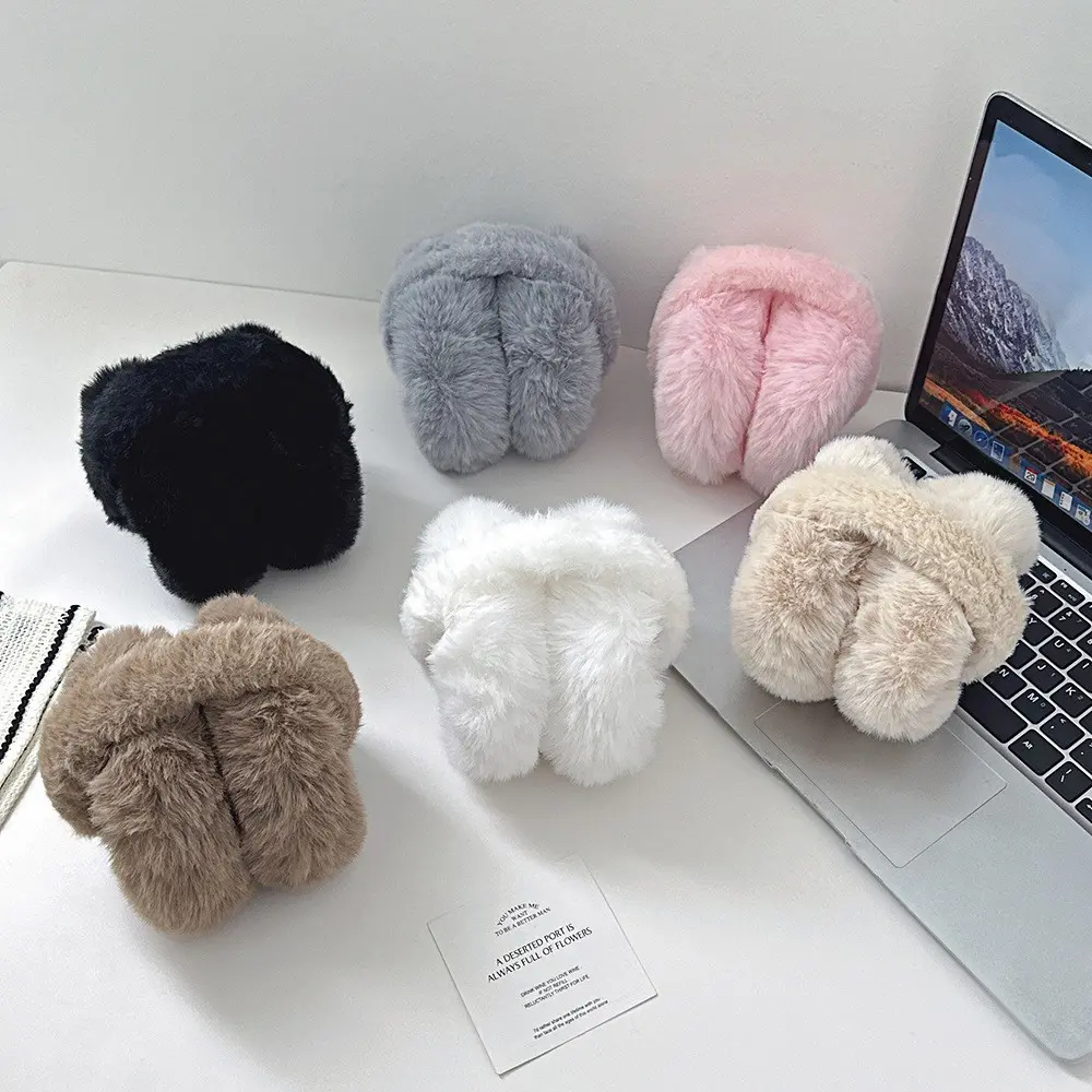 Faux Rabbit Fur Cross Knotted Earmuff Headband Warm Plush Hair Hoop Women Autumn Winter Cold Weather Ear Warmer