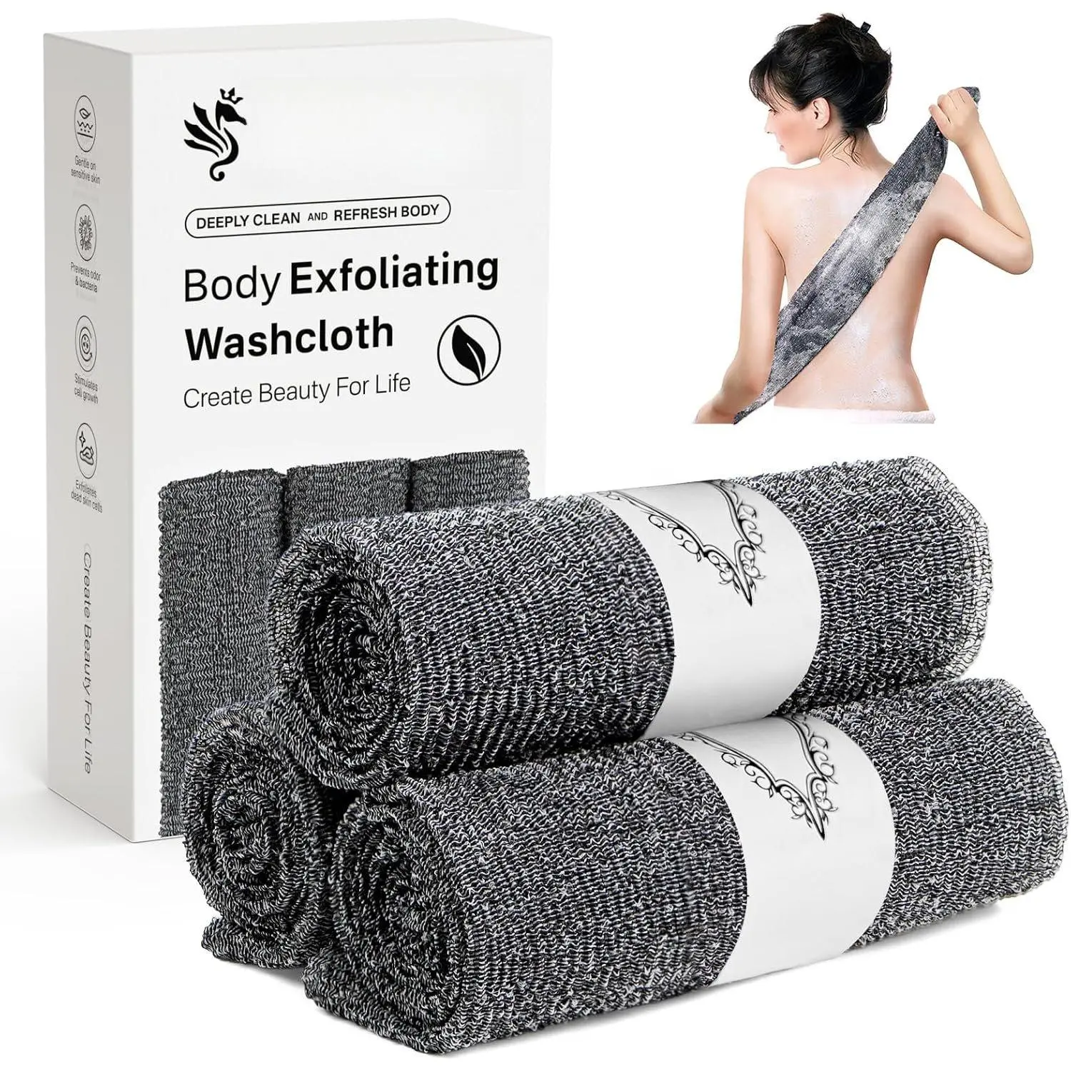 3 count  Washcloth Towels -    Exfoliator,   for Shower Bath Use,  & Korean Scrub Wash Cloths, Loofah Lufa Sponge Washer for Women Men