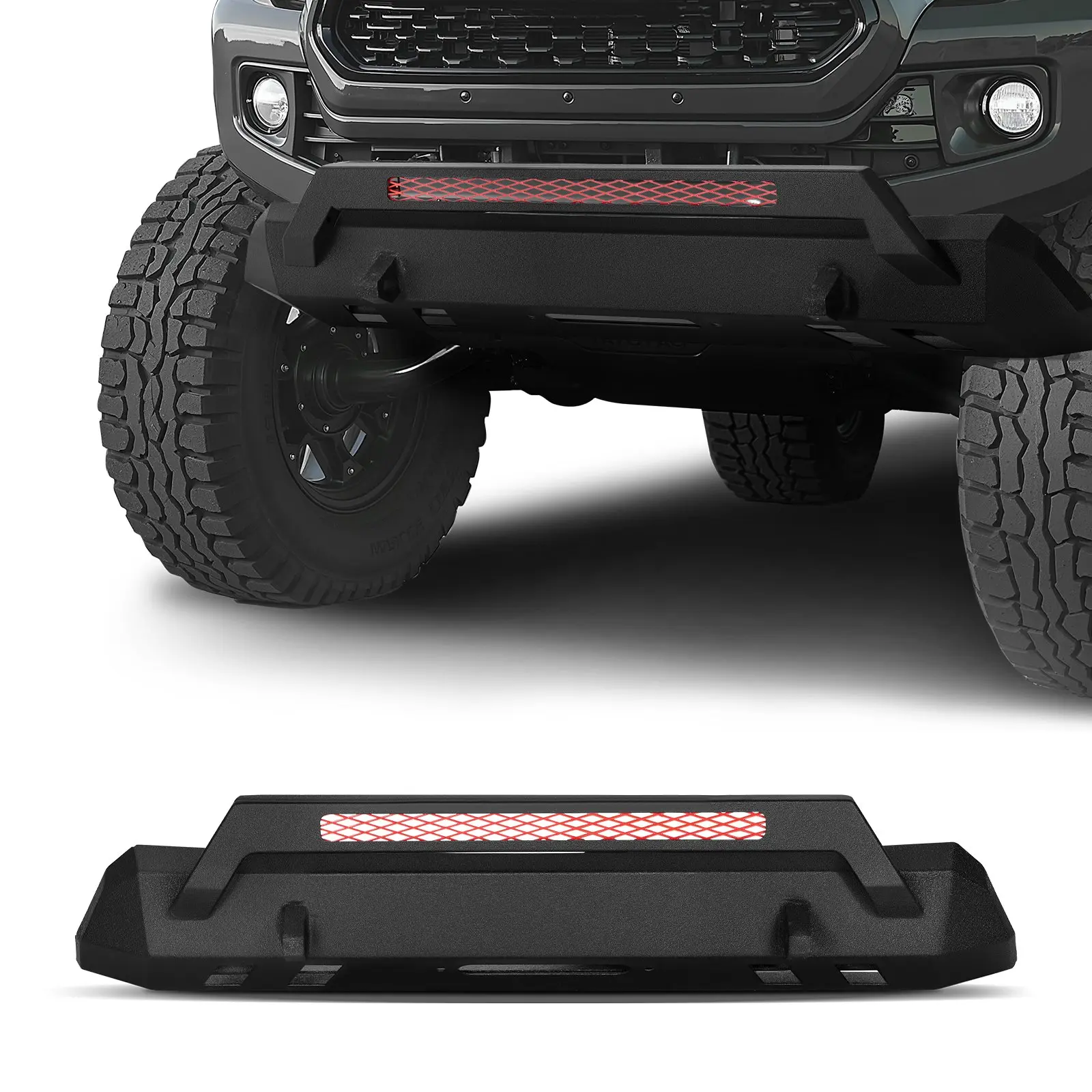 VEVOR Front Bumper Compatible with 2016-2023 Toyota Tacoma (Excluding Tacoma TRD/Tacoma TRD Sport), Pickup Truck Bumper with Winch Plate D-Ring Mounts, Heavy-Duty Steel Front Bumpers with E-Coating and Bull Bar