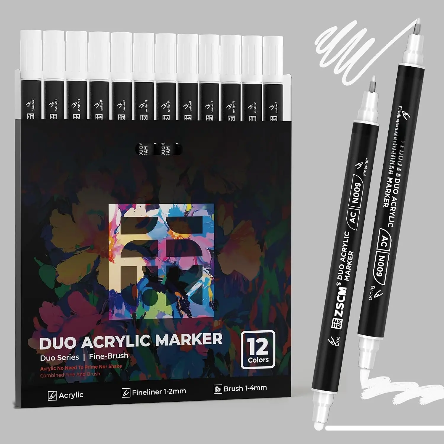 12 White   Markers,  Tip  Brush Pens with Fine Tip & Brush Point, Bright White  Markers for Highlighting  Dark Surfaces  Canvas Stone Glass