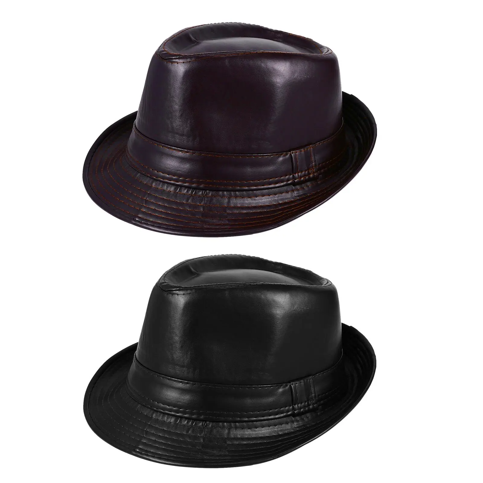 Men's Soft Classic PU Leather Fedora Hat - Unisex Gangster Trilby Style with 1.97" Short Brim, 22.05-22.83" Circumference, for Prom, Casual Outfits Cap Use, All Seasons Commute & Business Wear, Portable, Fedora Hats