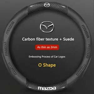 38cm Car Steering Wheel Cover Carbon Fiber Embossed Anti-Slip Printing Protector Fits For Mazda 3 5 6 SKYACTIV Axela Atenza CX30 CX5 CX7 CX8 CX9 MX5 RX8 BT50 Auto Interior Accessories