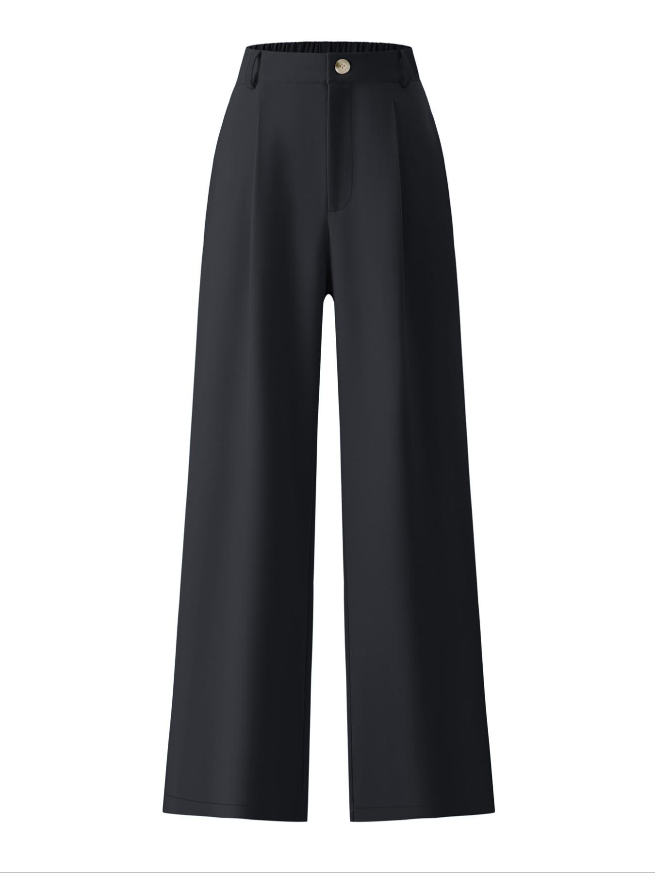 Women's Solid Color Button Fly Pants, Comfy Trousers for Daily Wear, Ladies Bottoms for All Seasons, Baggy Pants, Casual Fit Trousers