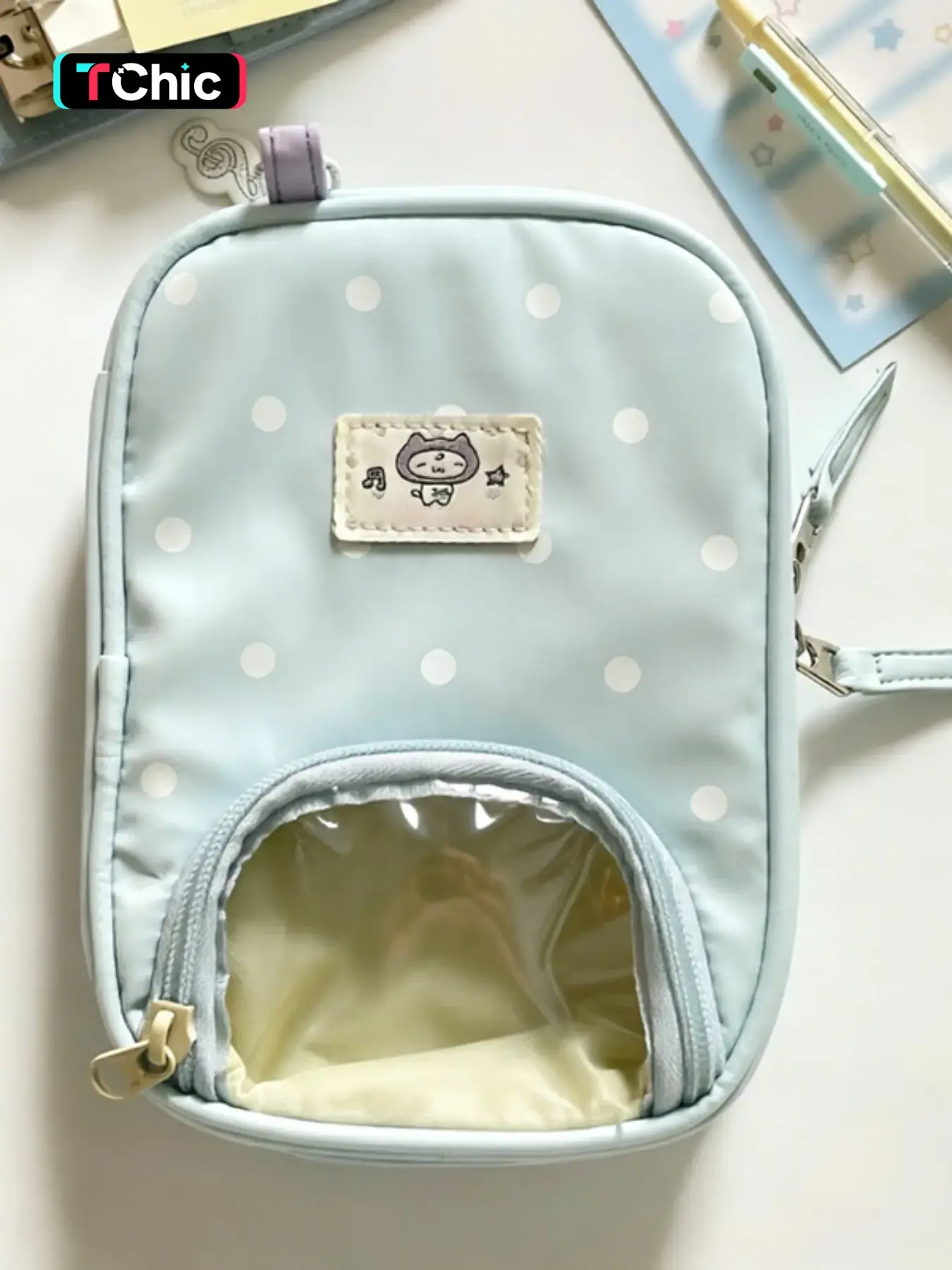Cute Polka Dot Notebook Organizer Bag, Multi-Layer Japanese Style High-End Small Lightweight Bag, Personalized Decorative Storage Bag, Fashion, Portable Storage Bags, Pouch