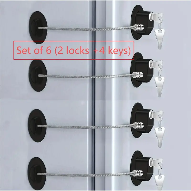 Set of 6 (2 locks +4 keys) refrigerator and cupboard locks-adjustable belt, suitable for kitchen appliances, sliding wardrobes, drawers and toilet seats.