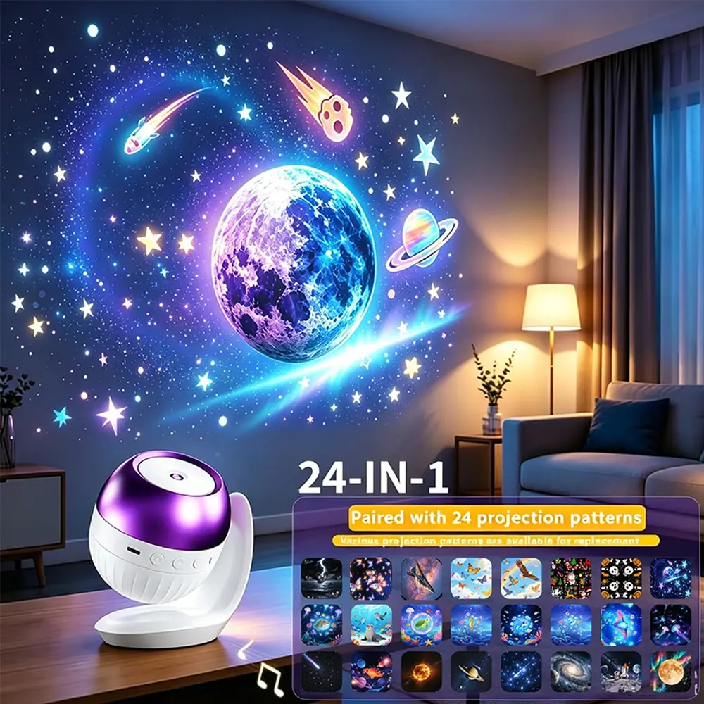 24 Patterns LED Projection Night Light, Christmas Ocean Galaxy Projector Lamp, Festive Atmosphere Light for Party Home