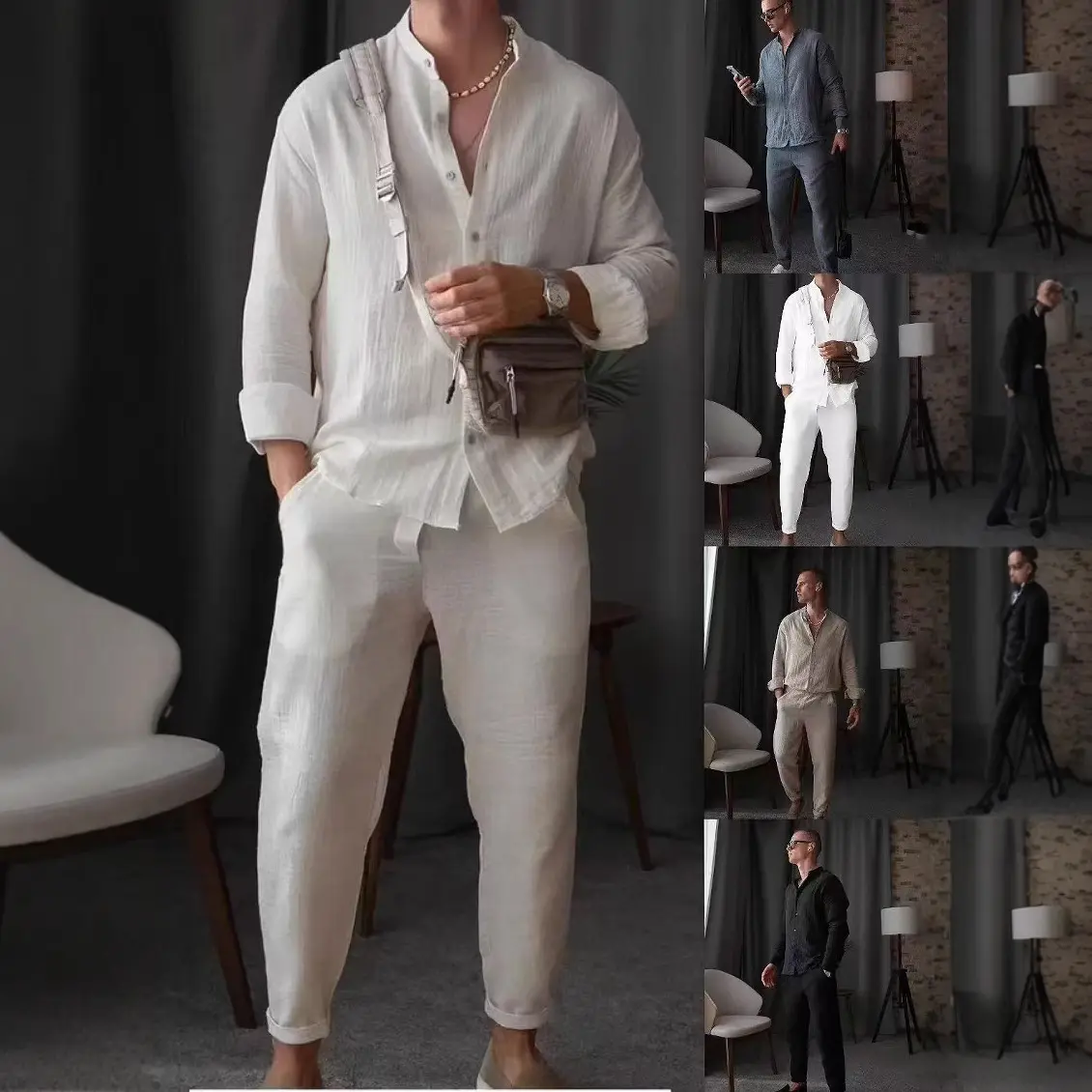 2026 European American Men's Casual Set - Long Sleeve Top & Pants Two-Piece |   Simple Beach Suit |   Youth, Outfit, UrbanStyle, ComfortStretch, SoftFabric, BasicStaple, CasualStyle, TrendyLook
