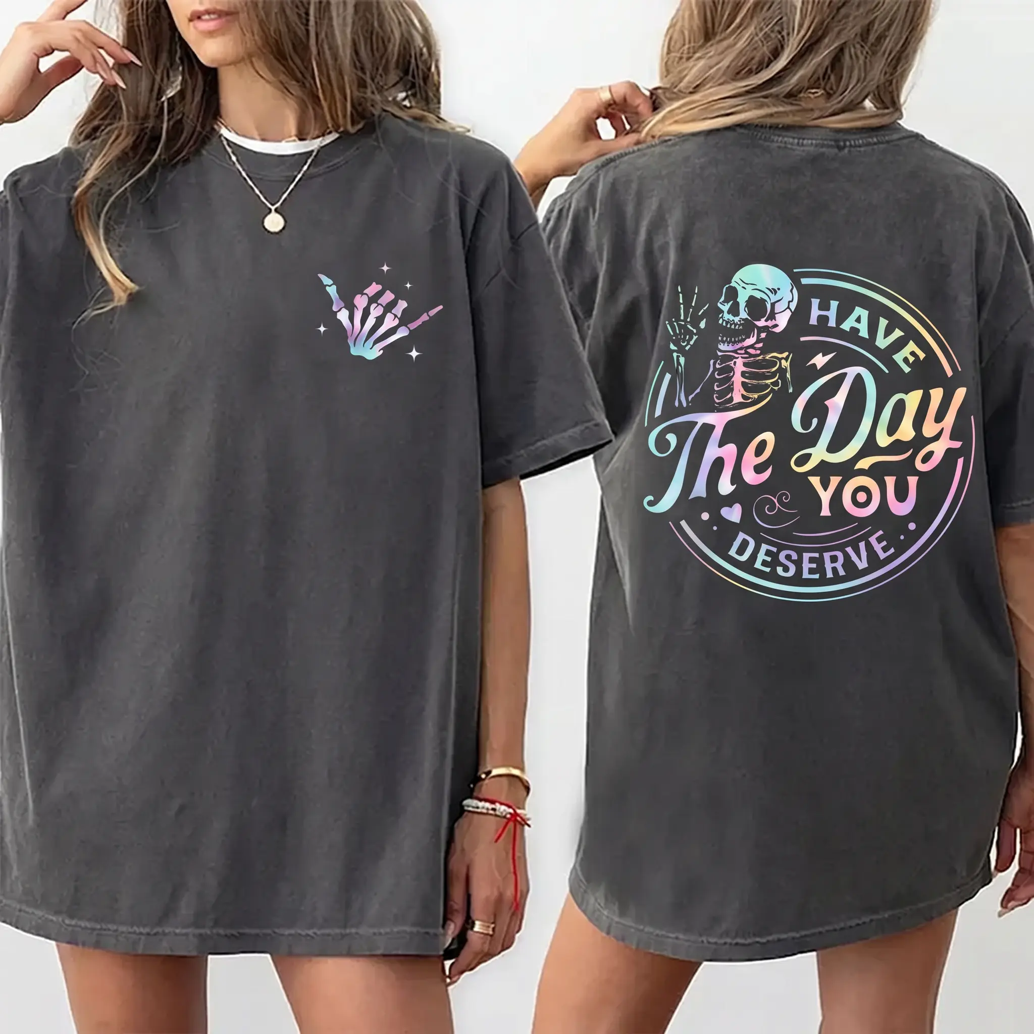 Oversized Acid Wash Skeleton Vintage Tee Shirt Cotton Favorite Shirt Tee Y2K Casual Streetwear Sarcastic Quote Graphic Aesthetic Apparel Women Tops printed