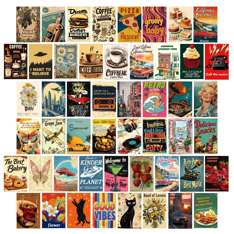 1 pack of 50 sheets retro poster series high aesthetic Nordic style wall cards Halloween decoration wall cards can also be given as postcards to family and friends