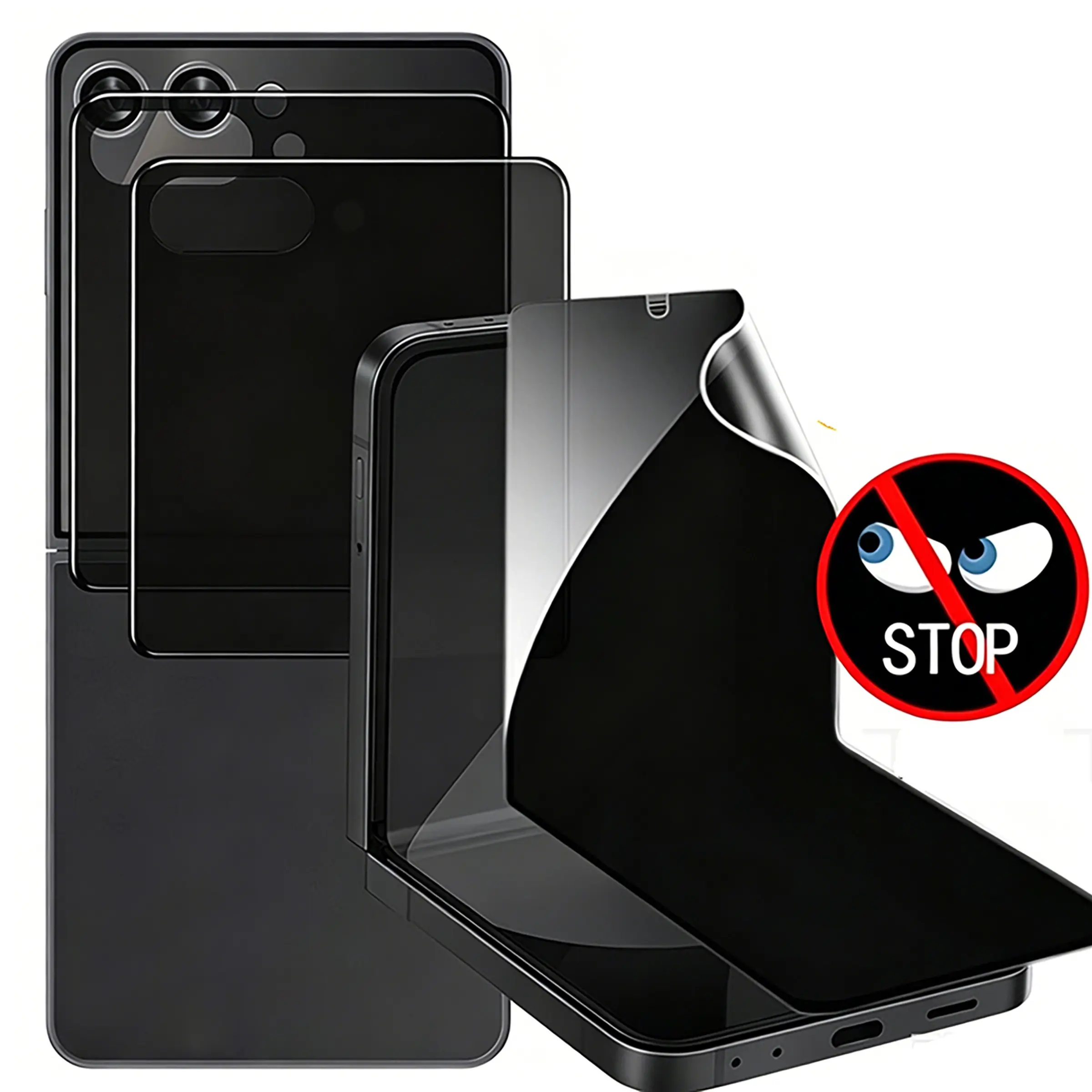 Privacy Water Gel Film, 2pcs Inner Screen + 2pcs Outer Screen, Compatible with Galaxy Z Flip 8/Z Flip 7/Z Flip 7FE/Z Flip 6/Z Flip 5/Z Flip 4/Z Flip 3 Series, Anti-Spy Tpu Soft Film, Easy Installation