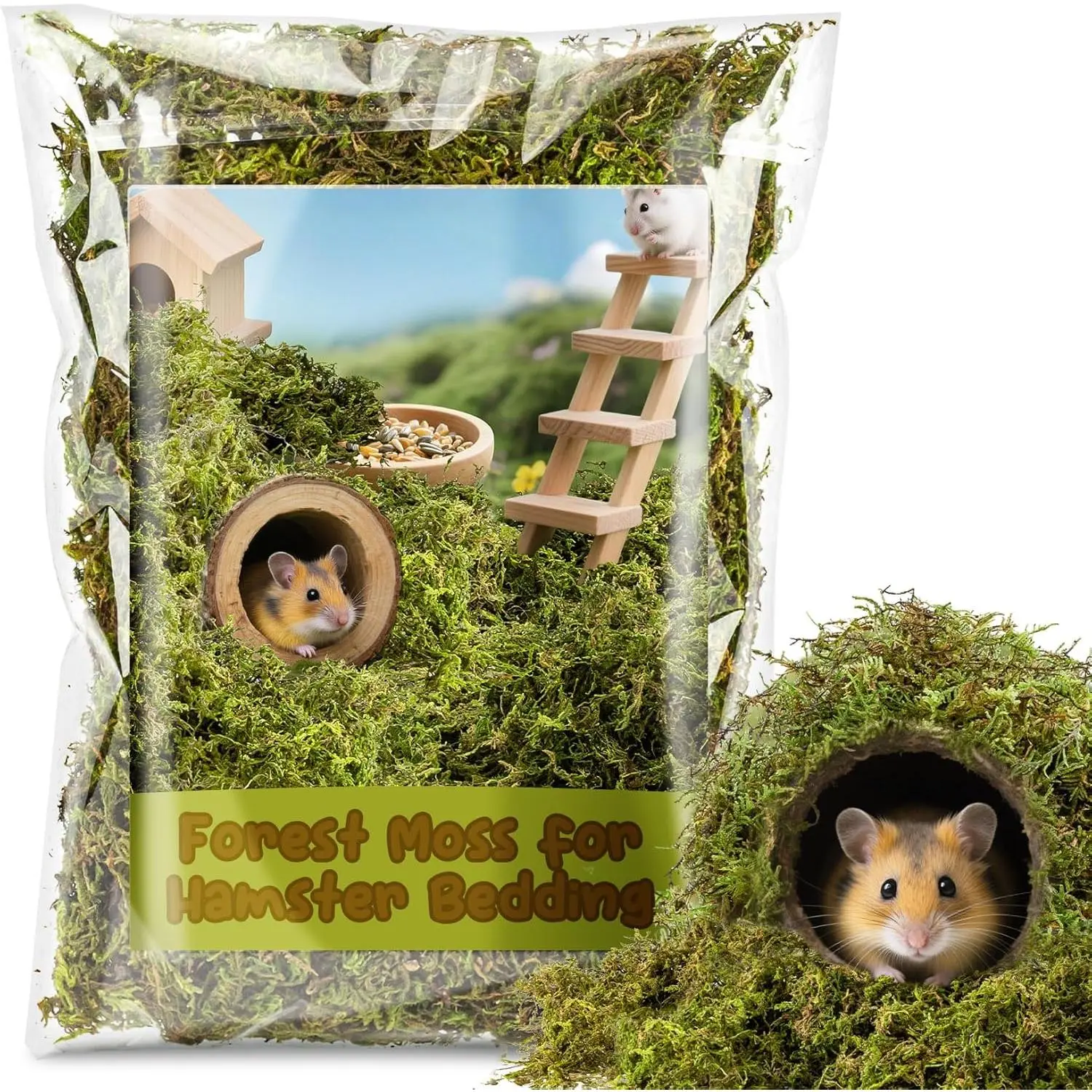 5.6oz Dried Moss Soft Bedding, Forest-Sourced Nesting Cage Accessory for Hamsters, Reptiles