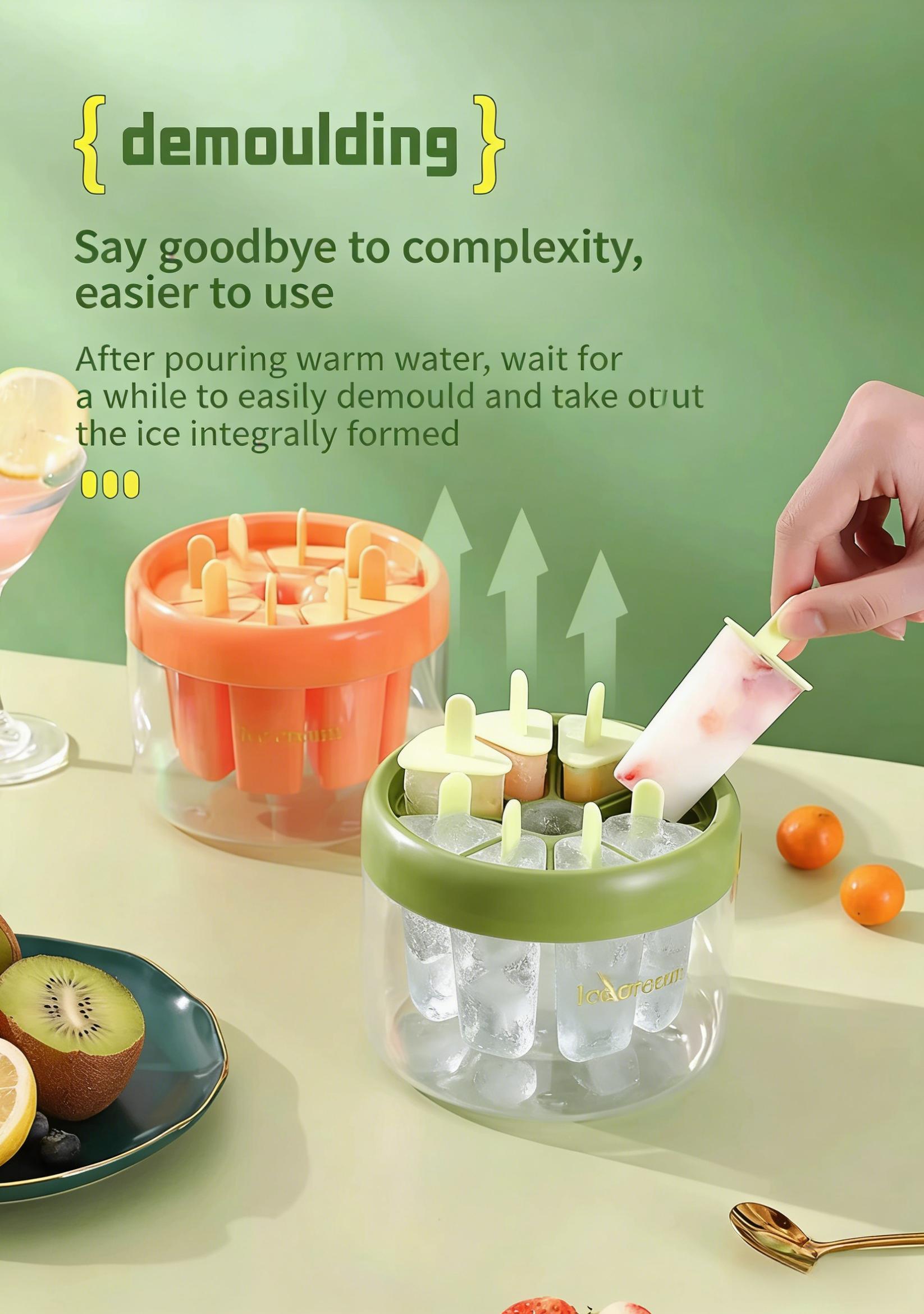 2PCS Reusable Popsicle Molds with Lids, Food Safe Ice Cream Tray for Home Kids Use