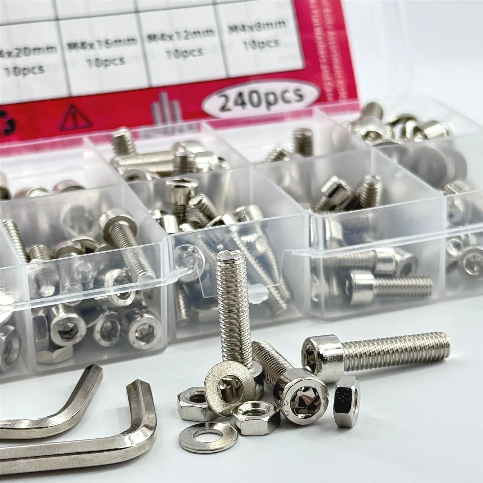 240 Pieces Hexagonal Socket Nuts and Bolts Assortment Kit - M2 M3 M4 M5- Including Flat Washers, Stainless Steel Nuts and Bolts