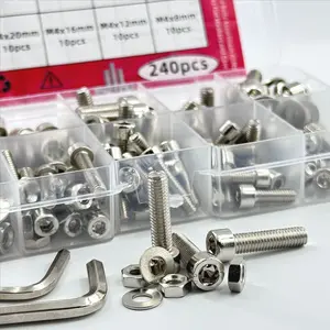 240 Pieces Hexagonal Socket Nuts and Bolts Assortment Kit - M2 M3 M4 M5- Including Flat Washers, Stainless Steel Nuts and Bolts