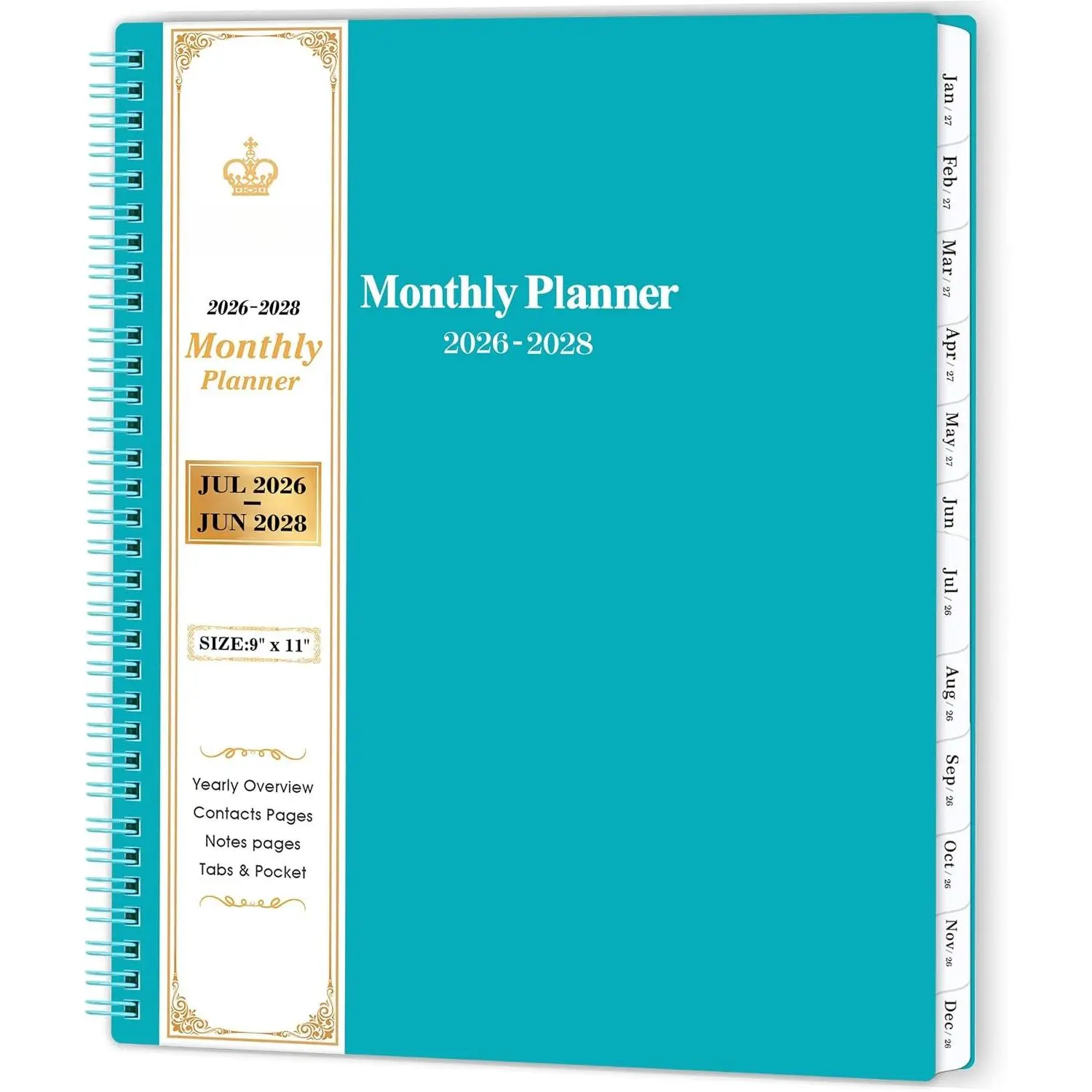 2026-2028 Monthly Planner - Monthly Calendar 2026-2028 with Two-Side Pocket, July 2026 - June 2027, 9" x 11", 2  Calendar Planner, Cardboard Cover