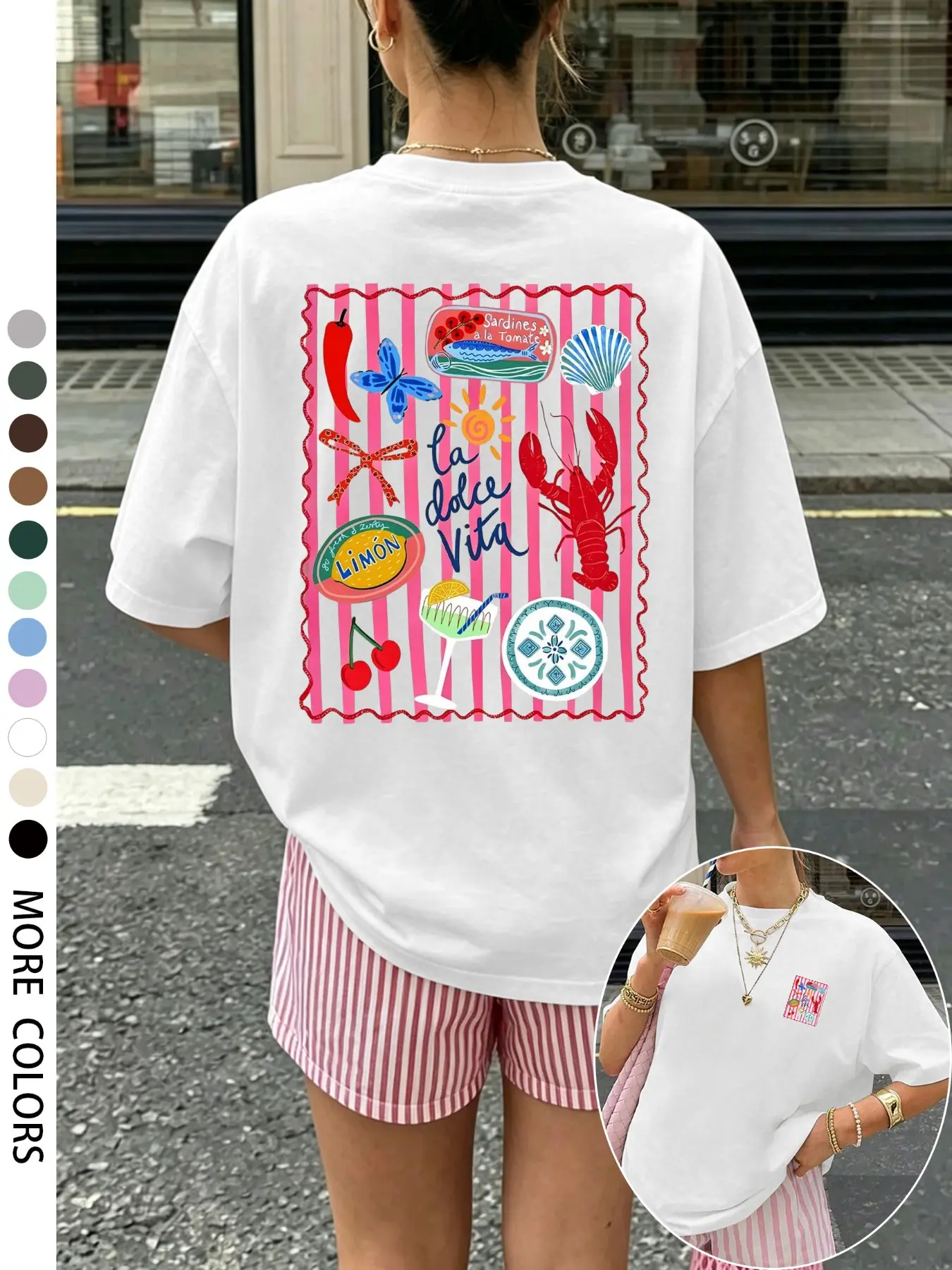 Women's Shell Lobster Graphic Round Neck Short Sleeve T-Shirt, Casual Loose-Fit, Oversize, Soft Breathable Fabric, Perfect Summer Top, Casual Summer Wear