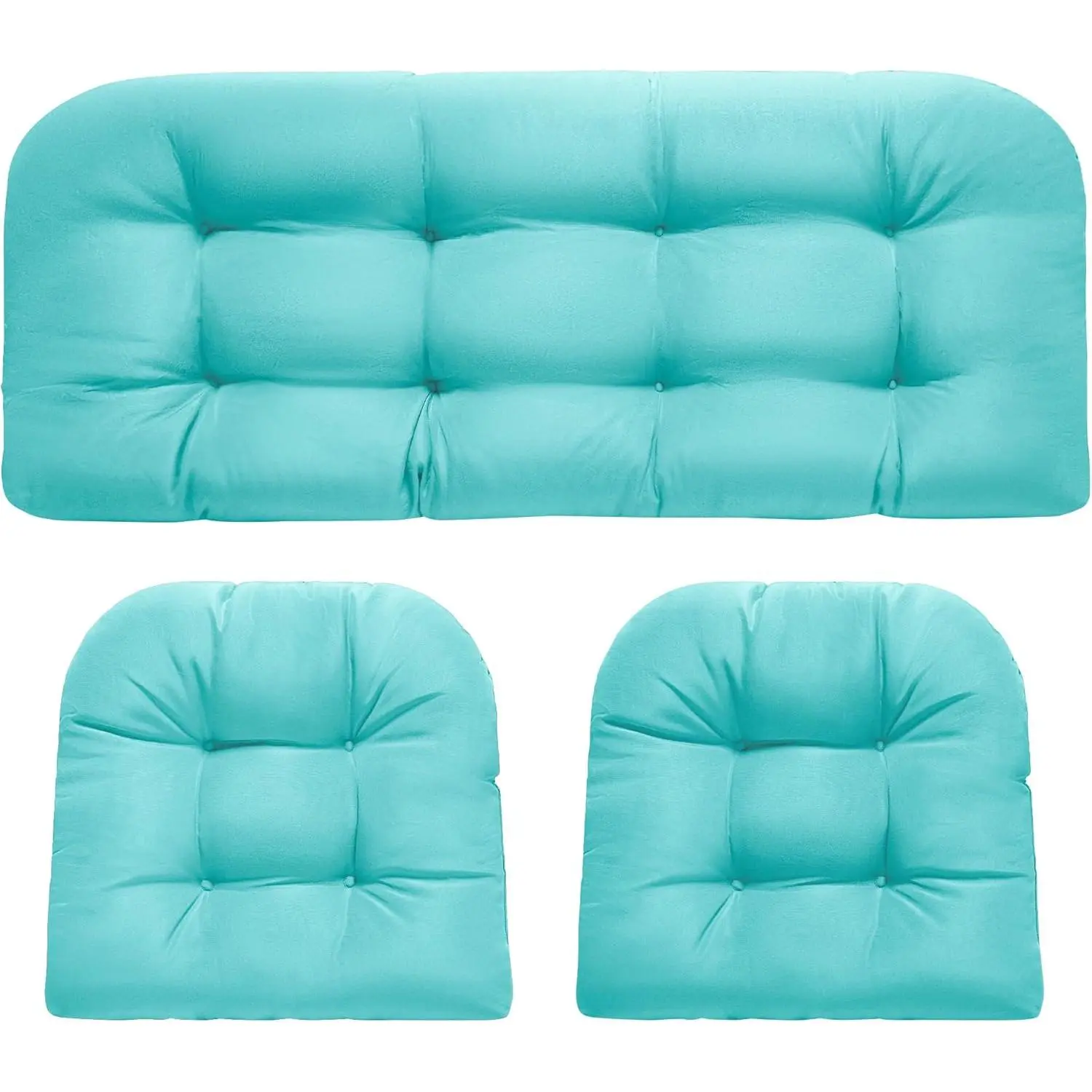 Wicker Chair Cushions, Waterproof Outdoor Loveseat Cushions for Patio Furniture, Tufted Wicker Furniture Cushions, 1 Loveseat and 2 U-Shaped Cushions, Teal