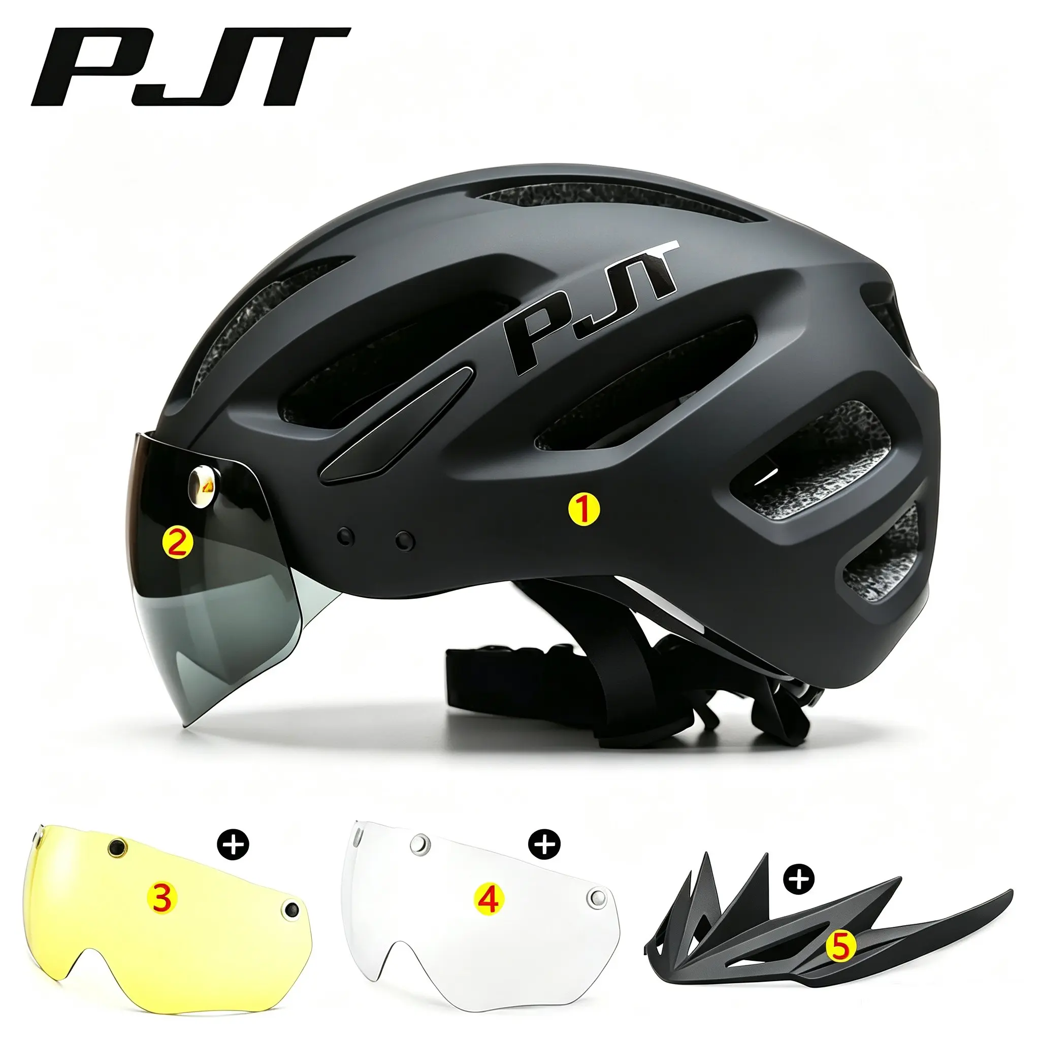 Pjt Bike Helmet with 3 Mirror Pieces, Transparent Light, Eps Material, M/l Sizes, Adult Unisex Cycling Safety Hat