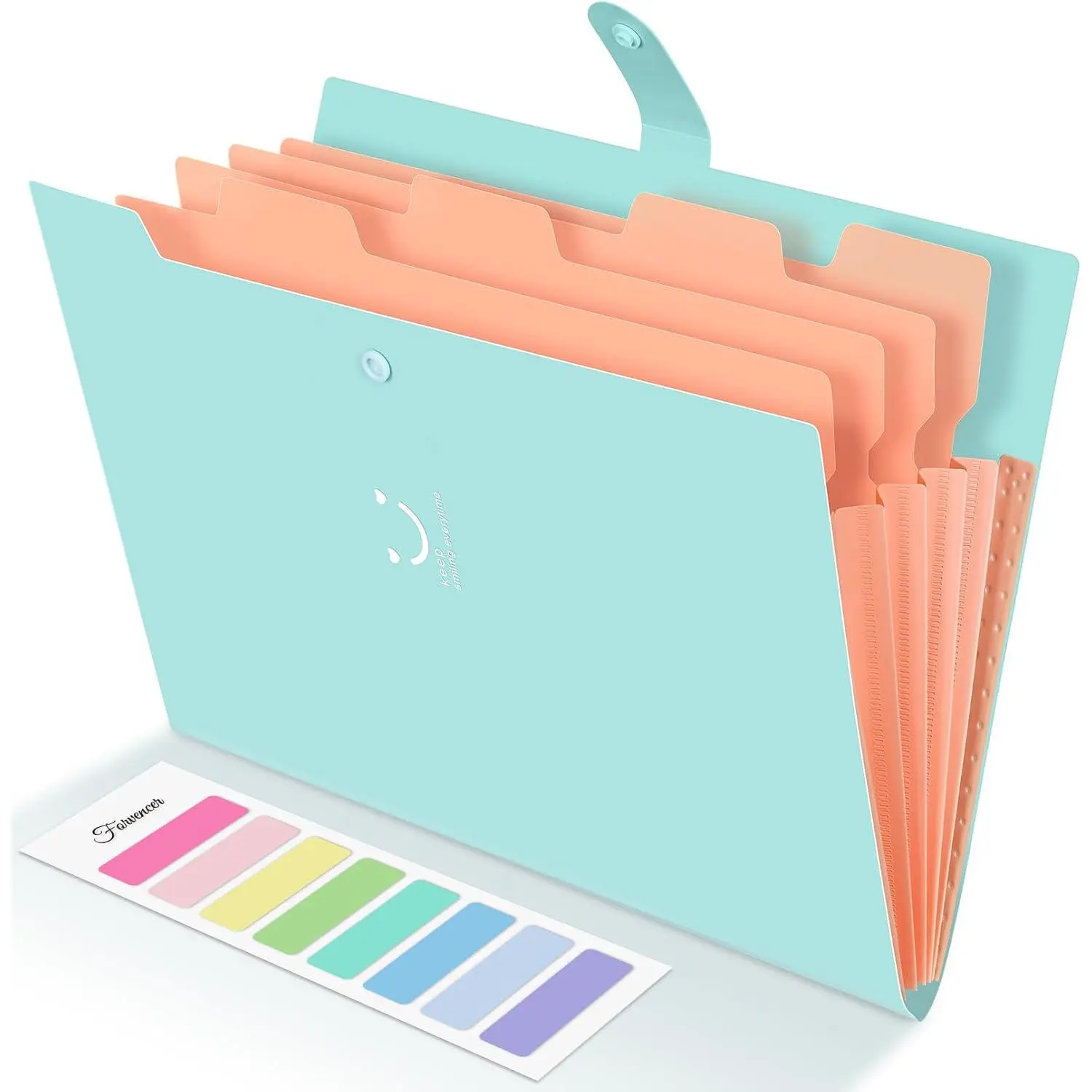 Accordion File Organizer, Letter Size, 5 Pocket Expanding File Folder, Cute File Folder with Labels, Portable File Organizer for School Office Supplies, Folders for Documents, Jade