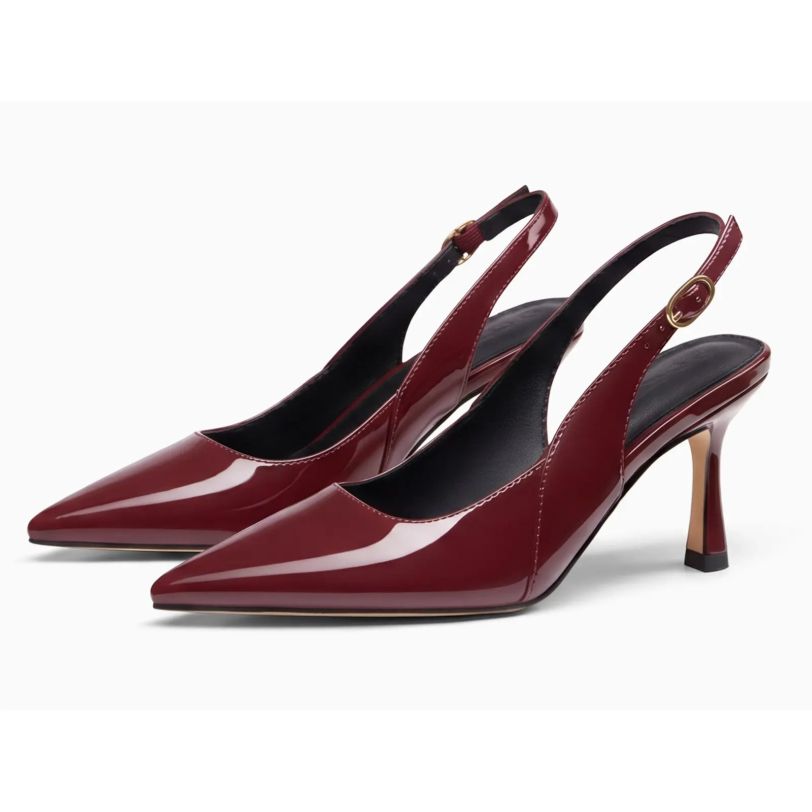 Coutgo Women's Chic Plain Footwear - Closed Pointed Toe Slingback Rubber Kitten Block Heel Pumps, Ideal for Work, Wedding Events, Casual, Buckle, Breathable, Elegant Evening Footwear, Shoe, Kitten Heels