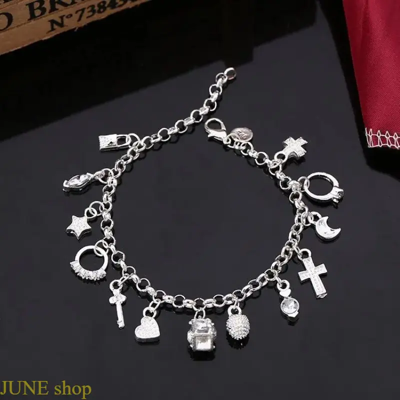 Vintage Silver Adjustable Bracelet With Snowflake Bell Pearl Decor And Thirteen Detachable Themed Charms, Women’s Wrist Jewelry For Daily Styling Couple Friend Matching And Holiday Gift Preparation