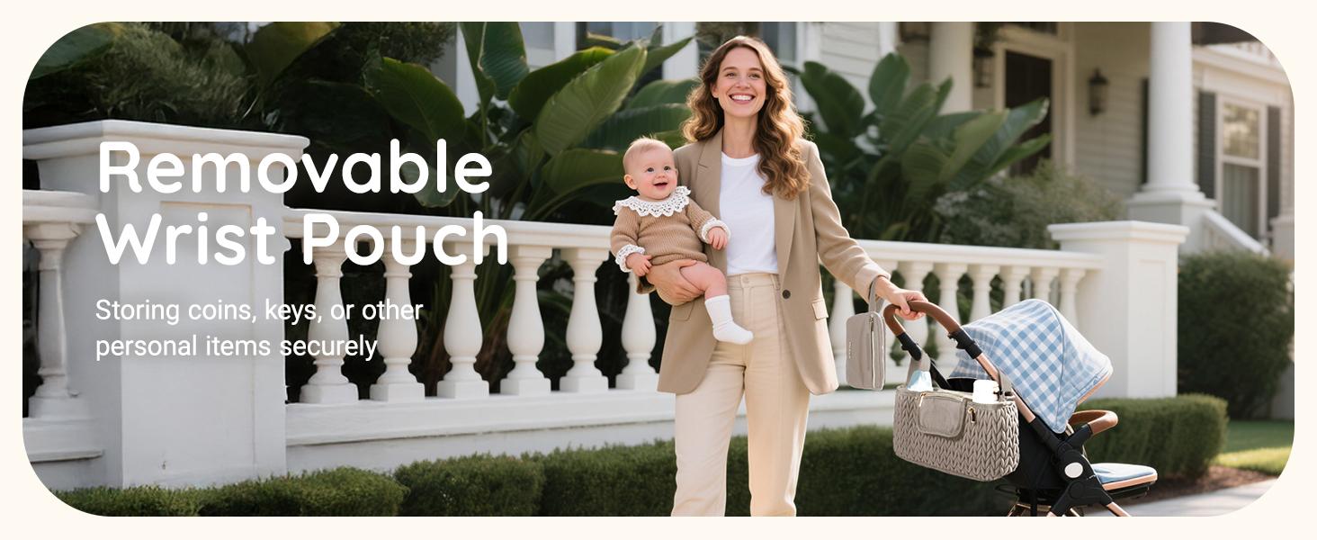 Stroller Organizer with Insulated Cup Holders, Adjustable Stroller Caddy with Detachable Phone Bag, Stroller Accessories Fits for Uppababy, Doona, Jogger, Britax (pink)