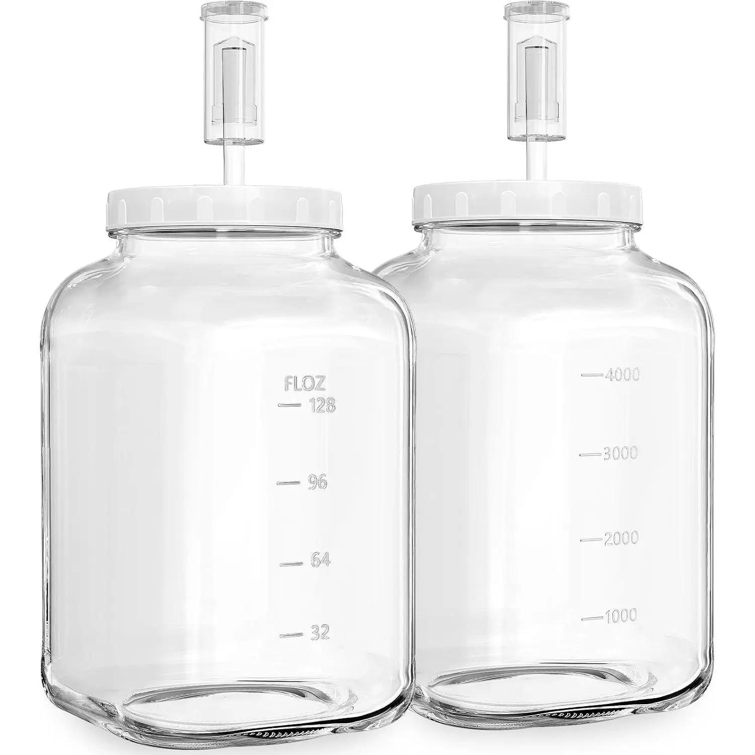Glass Fermentation Jar Large Pickle Jar Kimchi Containers for Kumbucha  | 1.5 Gal, 4.3" Wide Mouth, 2 count, Airtight Lid & 3 Airlocks, ML/OZ Scale Line,  Grade, , Dishwasher Safe, 5700 ML