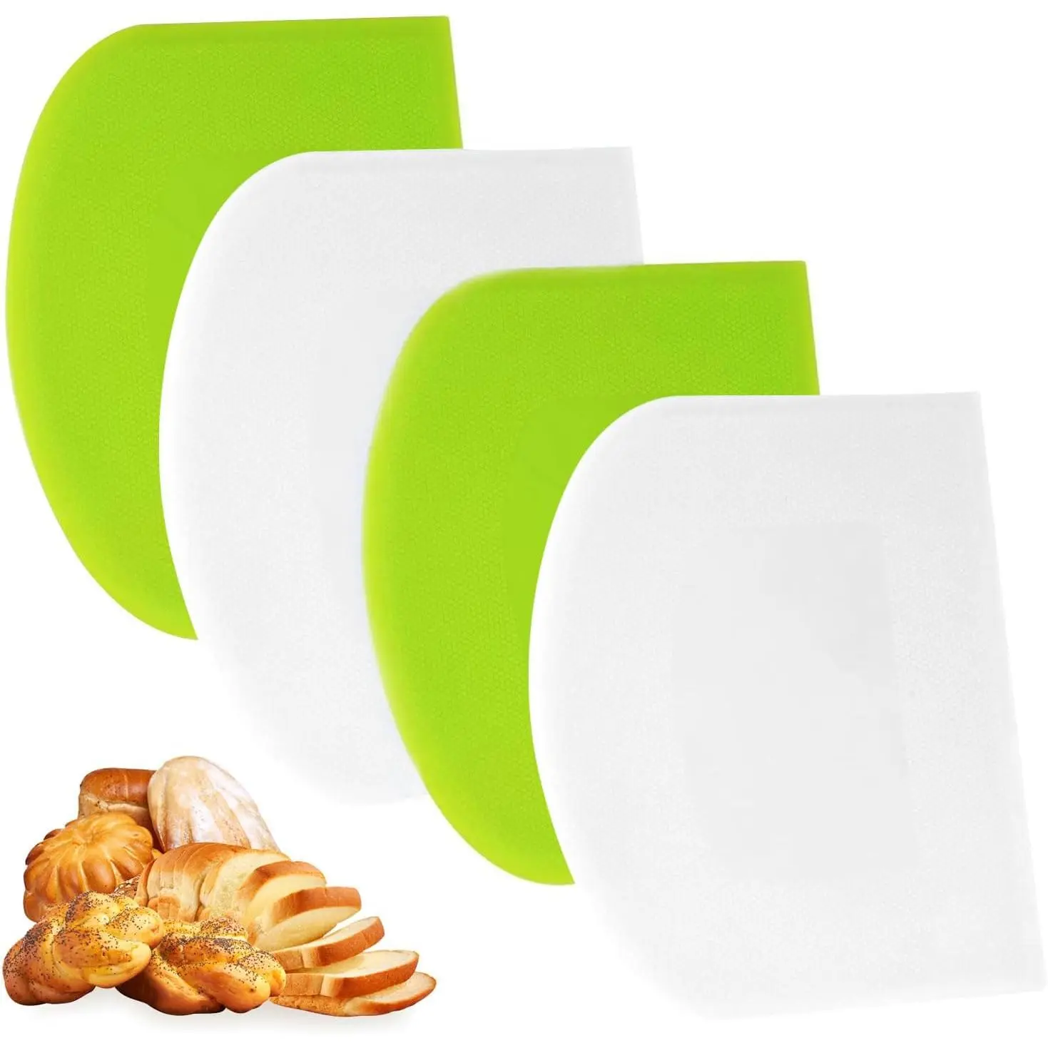 4 count Dough Scraper Bench Scraper 4.65x3.66" Plastic Flexible Bowl Scraper -Edged Multi-Angle Cake Scraper Non-Slip Baking Tool Decorating Tool Shaping Tool (4Pcs Two white+ Two green)