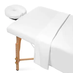 3-Piece Microfiber Massage Table Sheet Set - Premium Facial Bed Cover - Includes Flat and Fitted Sheets with Face Cradle Cover - White