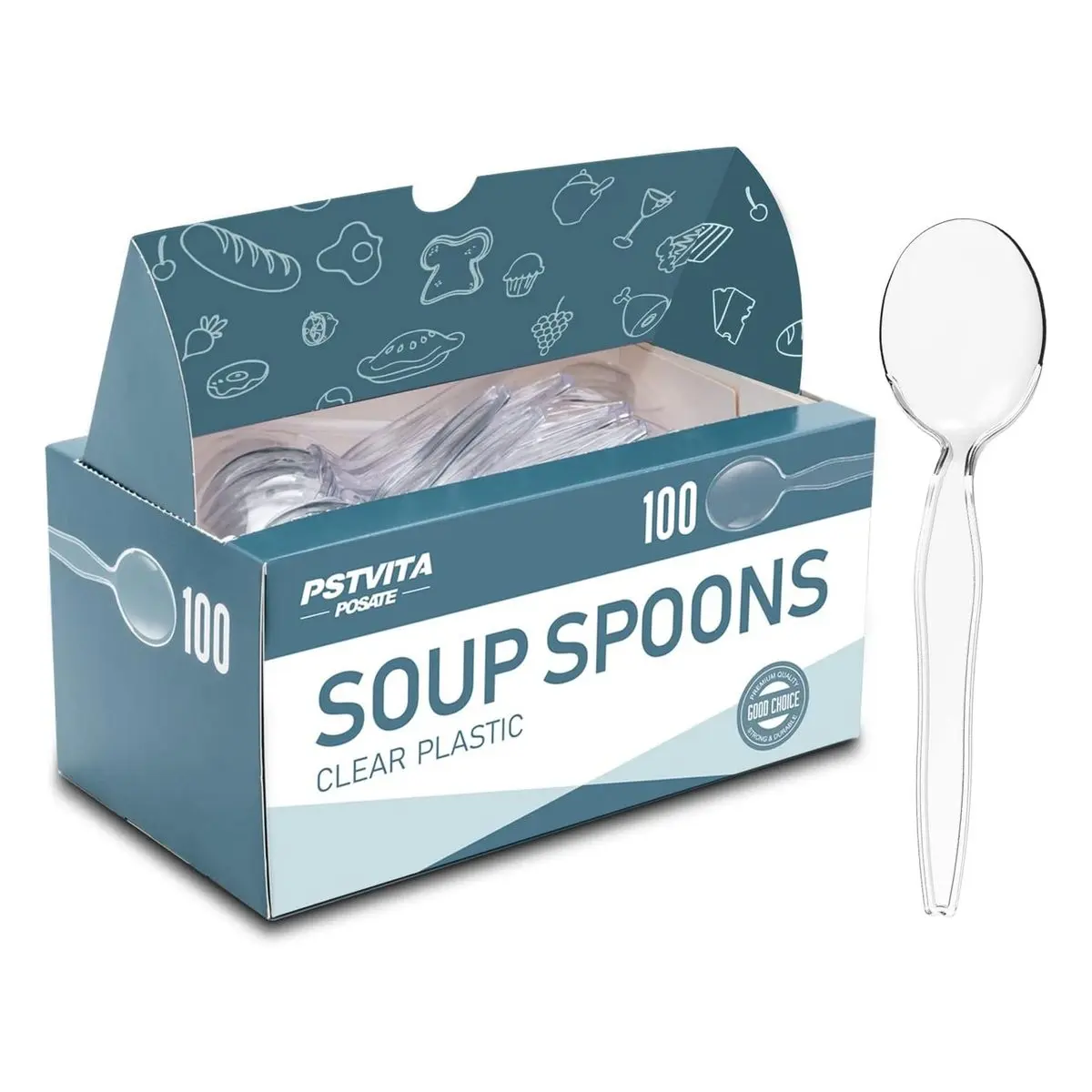 Heavyweight Clear Plastic Soup Spoons, Disposable Cutlery for Party Supply, Pack of 100, for Catering and Events
