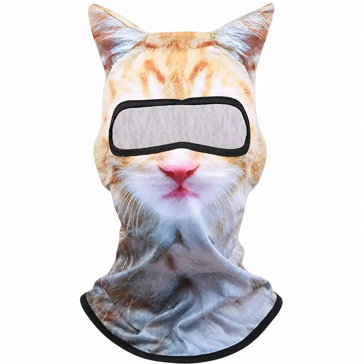 Soft Polyester 3D Cat Ear Face Mask for Adults – Windproof, Skin-Friendly & Absorbent Unisex Ski Mask with Vibrant Digital Heat Transfer Cartoon Animal Print, Ideal for Skiing, Music Festivals, Raves, Halloween, and Outdoor Winter Activities