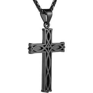 Men's Stainless Steel Infinity Celtic Cross Irish Knot Pendant Necklace, 22+2" Link Chain