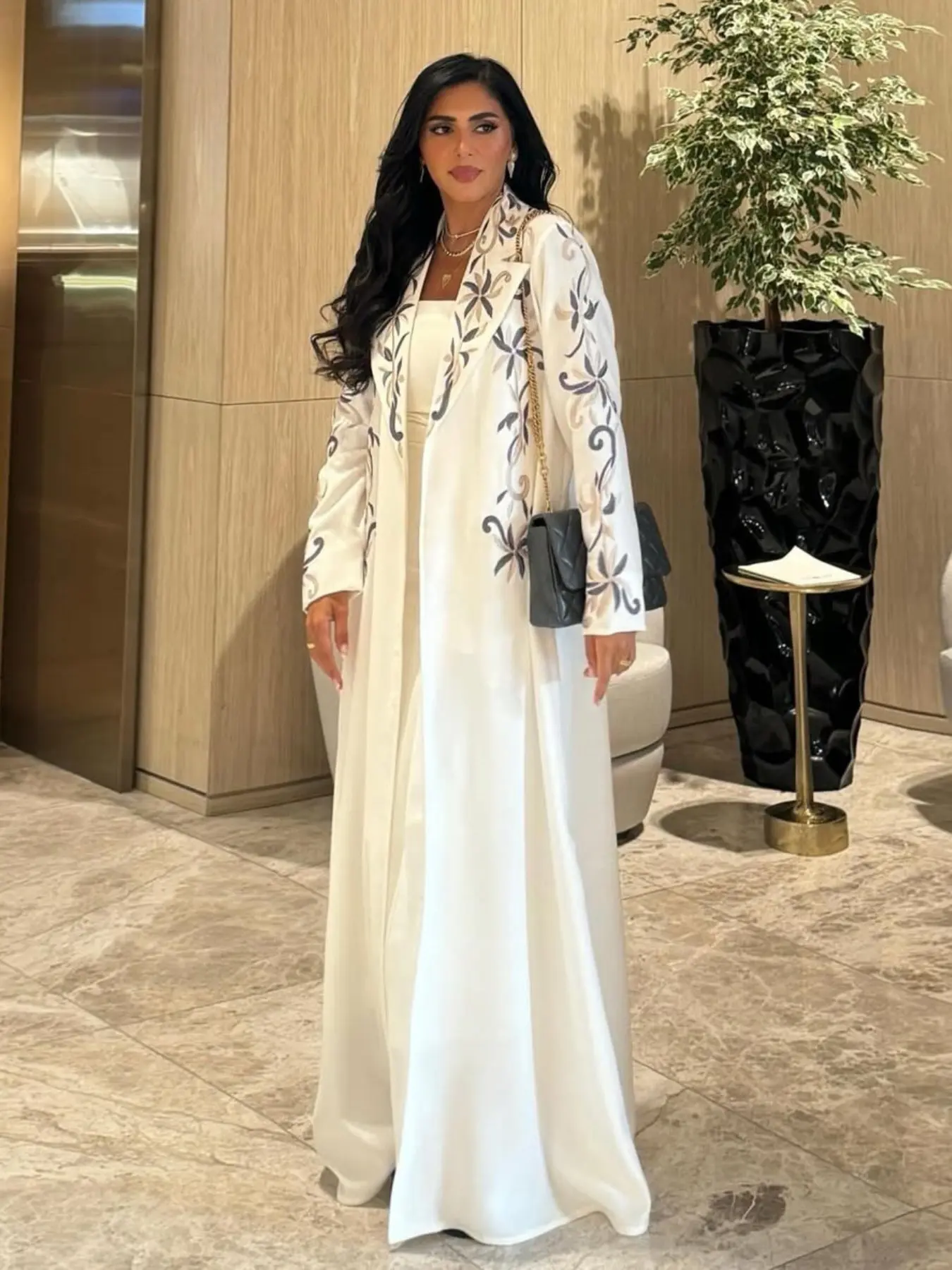 Luxury Embroidered Loose Oversized Long Cardigan, Suit Collar Drop Waist Outerwear, Elegant Women's Dress for Parties and Commute, All-Season Fashion Clothes