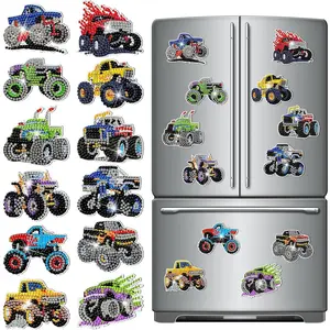 12 Pcs Truck Refrigerator Diamond Painting Magnets Easy Truck Theme Diamond Art Painting Magnetic Stickers Kits Fridge Magnets for Adults DIY Home Decorsfidget toys