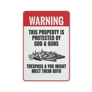 No rope2D Flat 【Aluvi】Funny Gun Metal Sign, THIS PROPERTY IS PROTECTED BY GOD & GUNS Thin Sign 8×12 Inch Bold Gun Rights Wall Art for Patriotic Home, Garden Garage & Man Cave