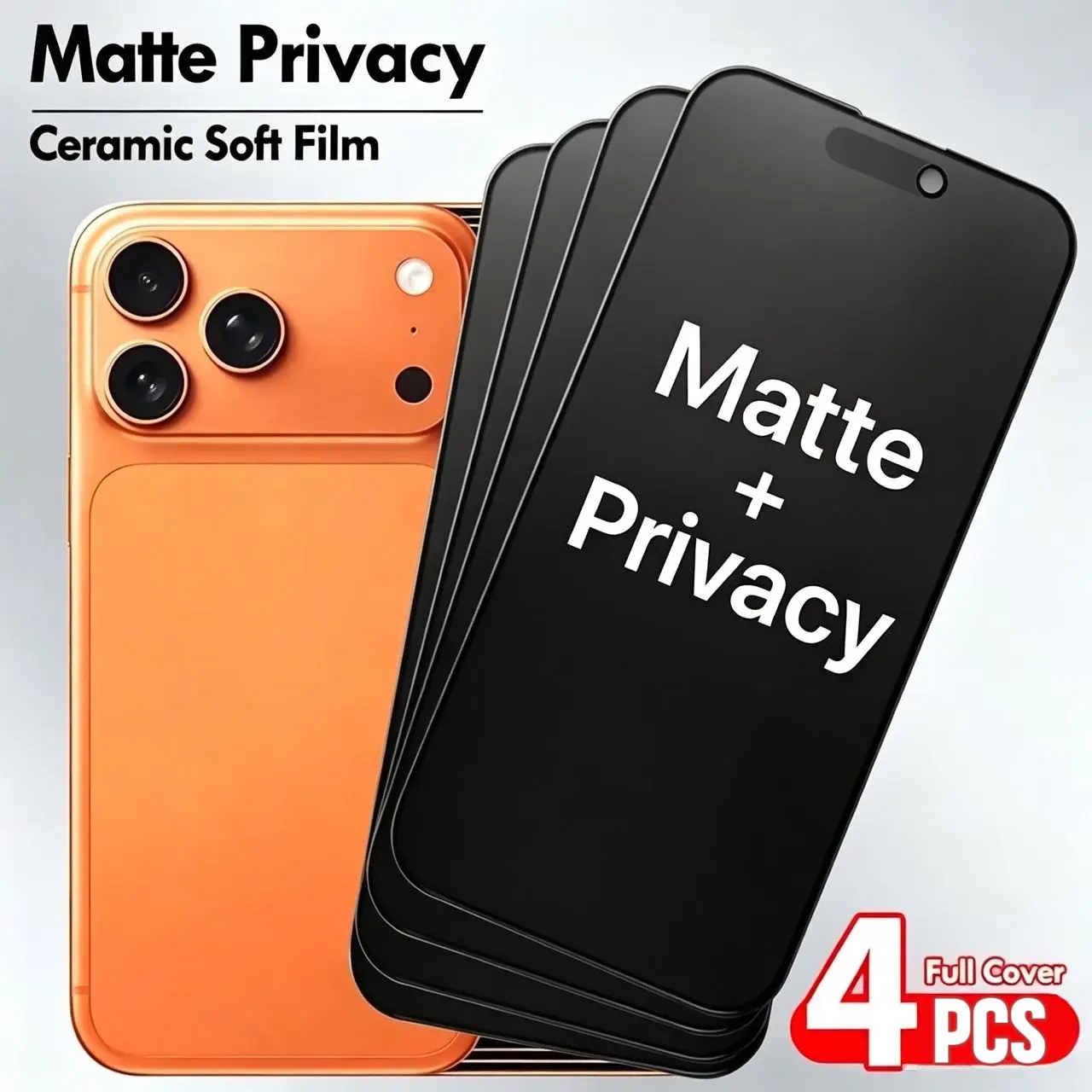4-Pack (Ceramic Matte Anti-Spy) Matte Privacy Ceramic Screen Protector for Iphone 17 Pro Max/17 Pro/17 Air/16 Pro Max/16 Pro/15 Pro Max/15 Pro/15/14 Pro Max/14 Plus/13 Pro Max/12 Mini/11/X/Xr - Anti-Fingerprint, Easy to Apply