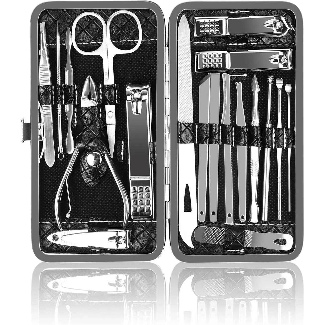 19 Piece Nail Clipper Set Stainless Steel Manicure Pedicure Kit with Travel Case for Women Men Professional Nail Care Grooming Tools Gift