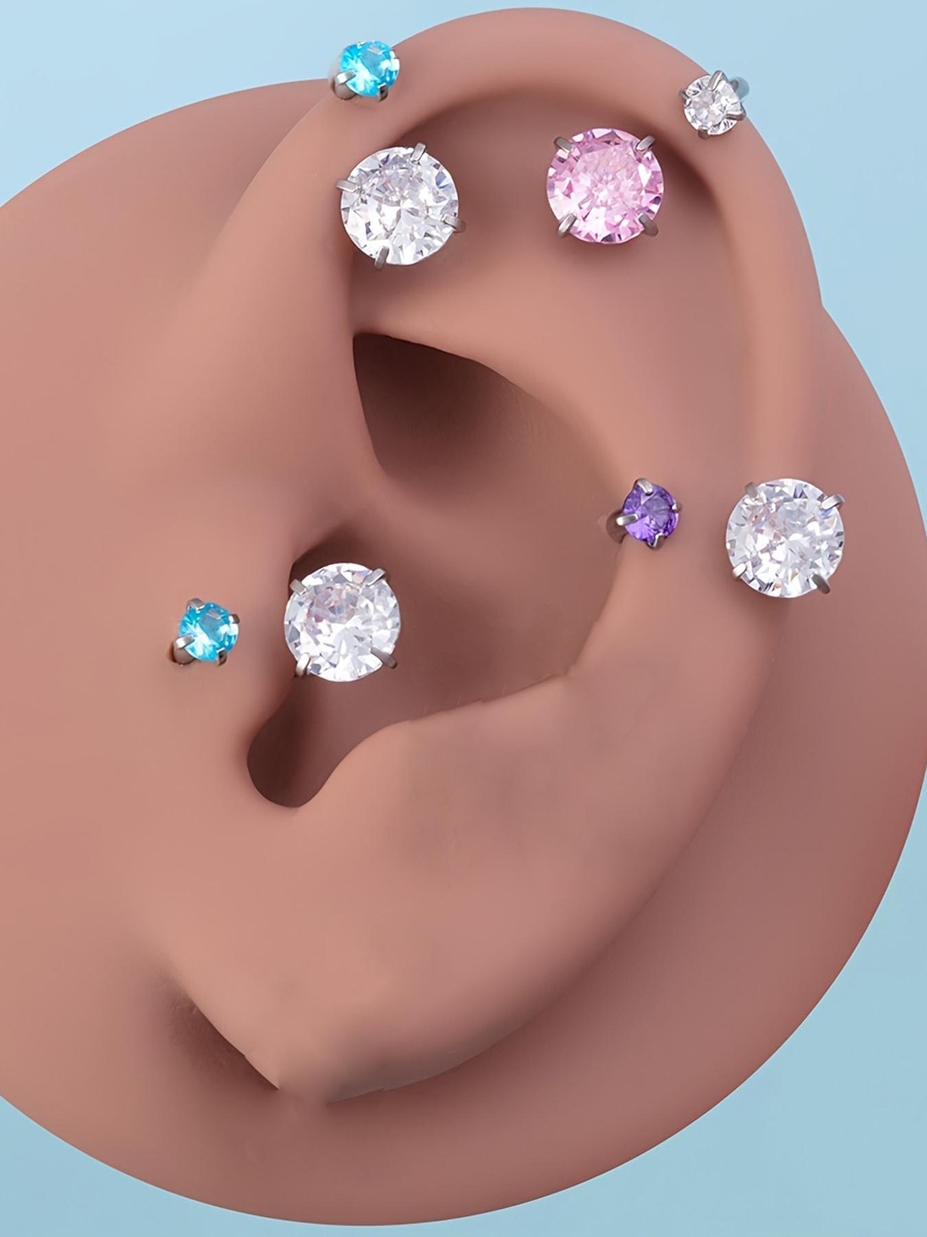 Stylish Horseshoe Earrings 18 Gauge Nose Ring, 6mm/3mm CZ Internal Thread Jewelry, Stainless Steel Hypoallergenic Cartilage Earrings Helix Piercing Septum Lip Ring Multipurpose