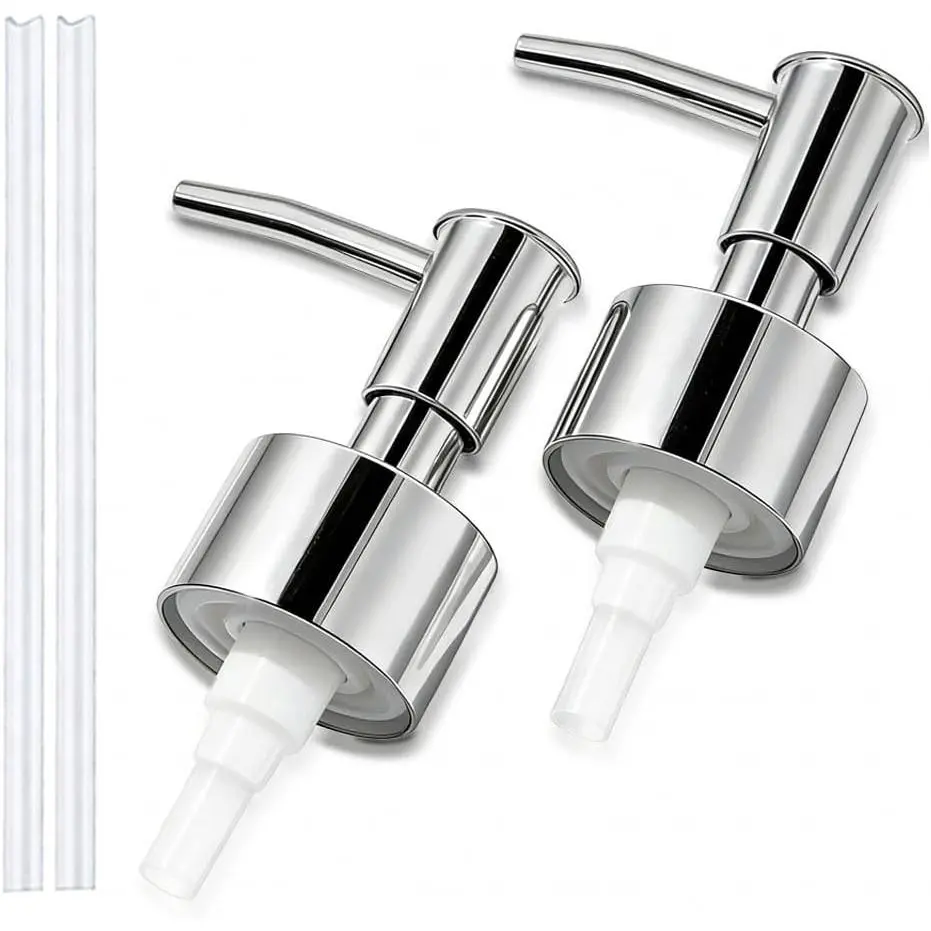 2-Pack Premium Soap Dispenser Pumps Replacement, Lotion Pump Heads for 28/400 Tall Bottle Neck (1.5 Thread Turns), Silver Finish (Fits 26mm-28mm/ 1.02-1.10 inch)