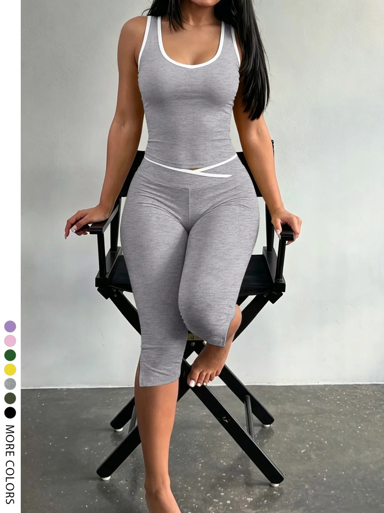 Lw Sherowear Soft Basic Casual Fashion Women's Slim Fit Sleeveless Tank Top and Capri Set Outfit, Split Hem, Perfect for Summer Home Wear