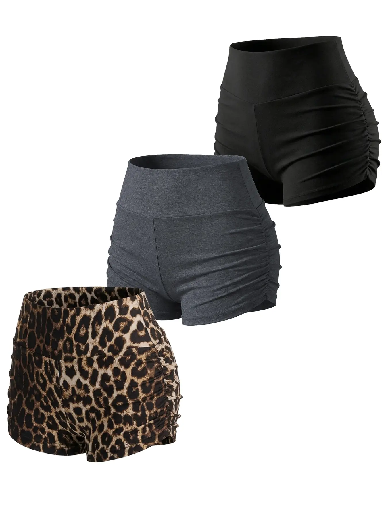 Women's Casual Leopard Print Ruched Elastic Waist Slim Fit Biker Shorts, Gym Scrunched Shorts, Summer Biking, Yoga Sports, Gym Scrunch Shorts, Fashionable Short Pants for Daily Wear, Comfortable & Stylish