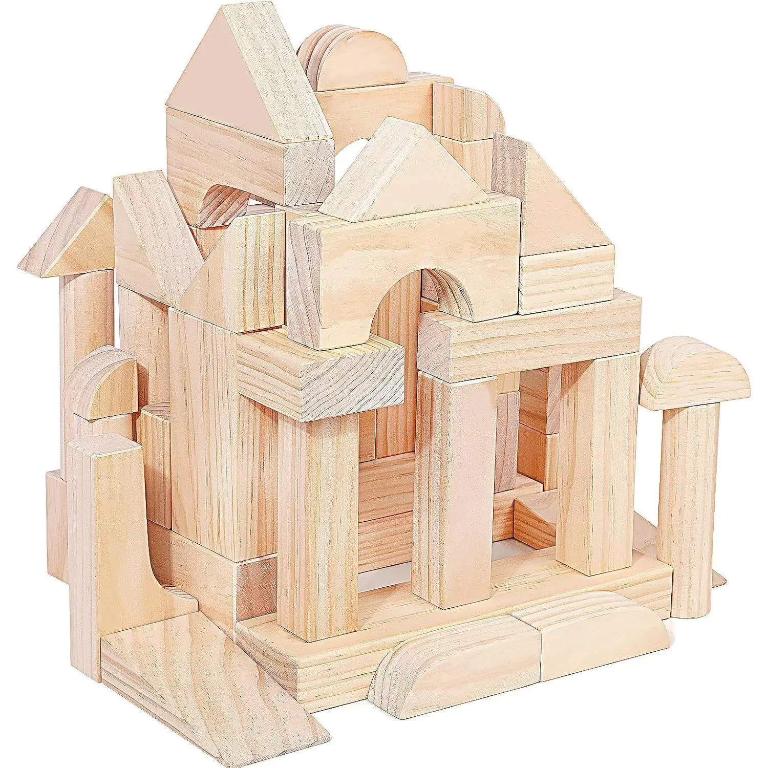 Large Wood Building Blocks with Wooden Storage Tray, 64-Piece Hardwood Sorting & Stacking Toys for Building & Balancing, Educational Preschool Learning Toys for 3+ Year Old Boy and Girl Giftsfidget toys